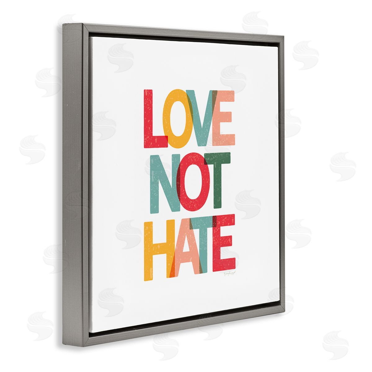 Jennifer Pugh Love Not Hate Bold Motivational Phrase Gray Floater Frame Canvas Art