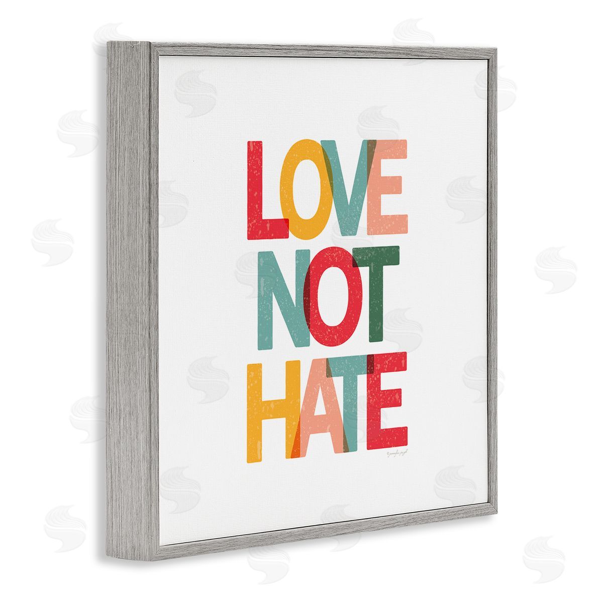 Jennifer Pugh Love Not Hate Bold Motivational Phrase Gray Framed Giclee Wall Art