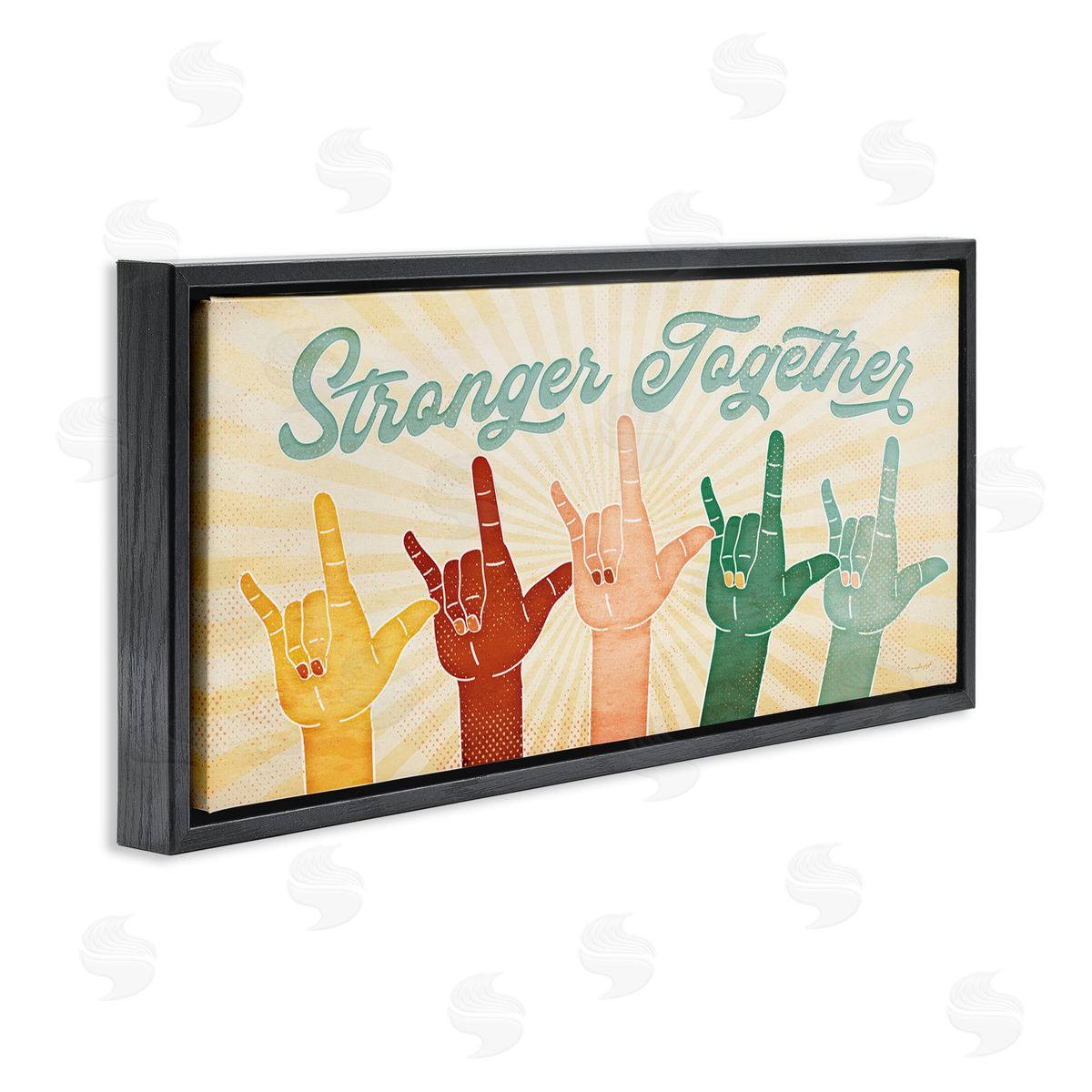 Jennifer Pugh Stronger Together Love You Hand Sign Black Floater Frame Canvas Art