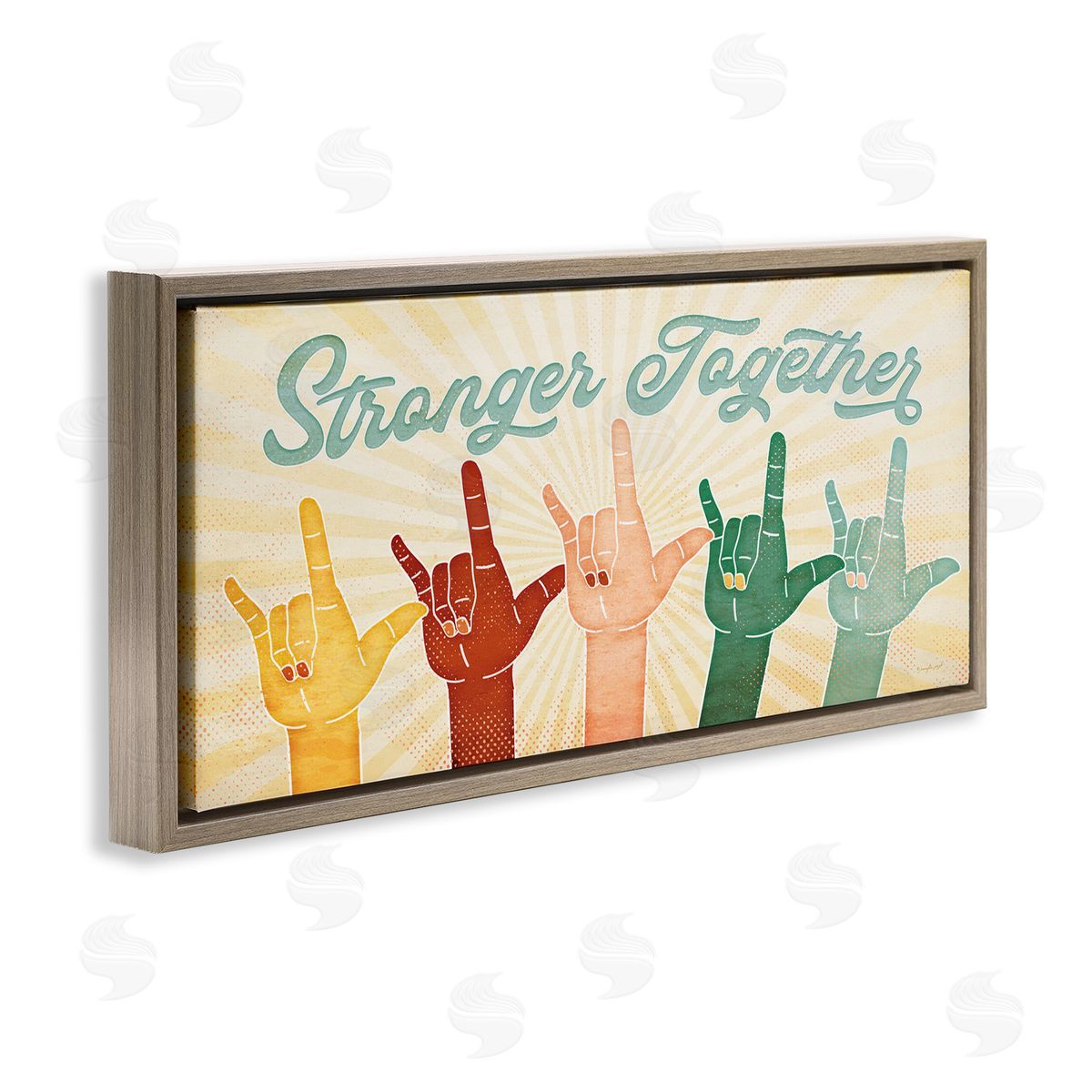Jennifer Pugh Stronger Together Love You Hand Sign Brown Floater Frame Canvas Art
