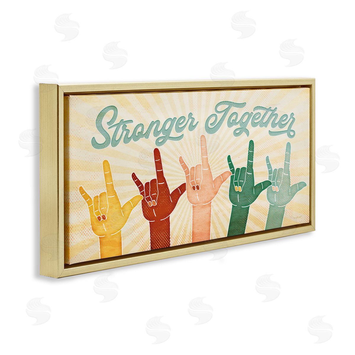 Jennifer Pugh Stronger Together Love You Hand Sign Gold Floater Frame Canvas Art