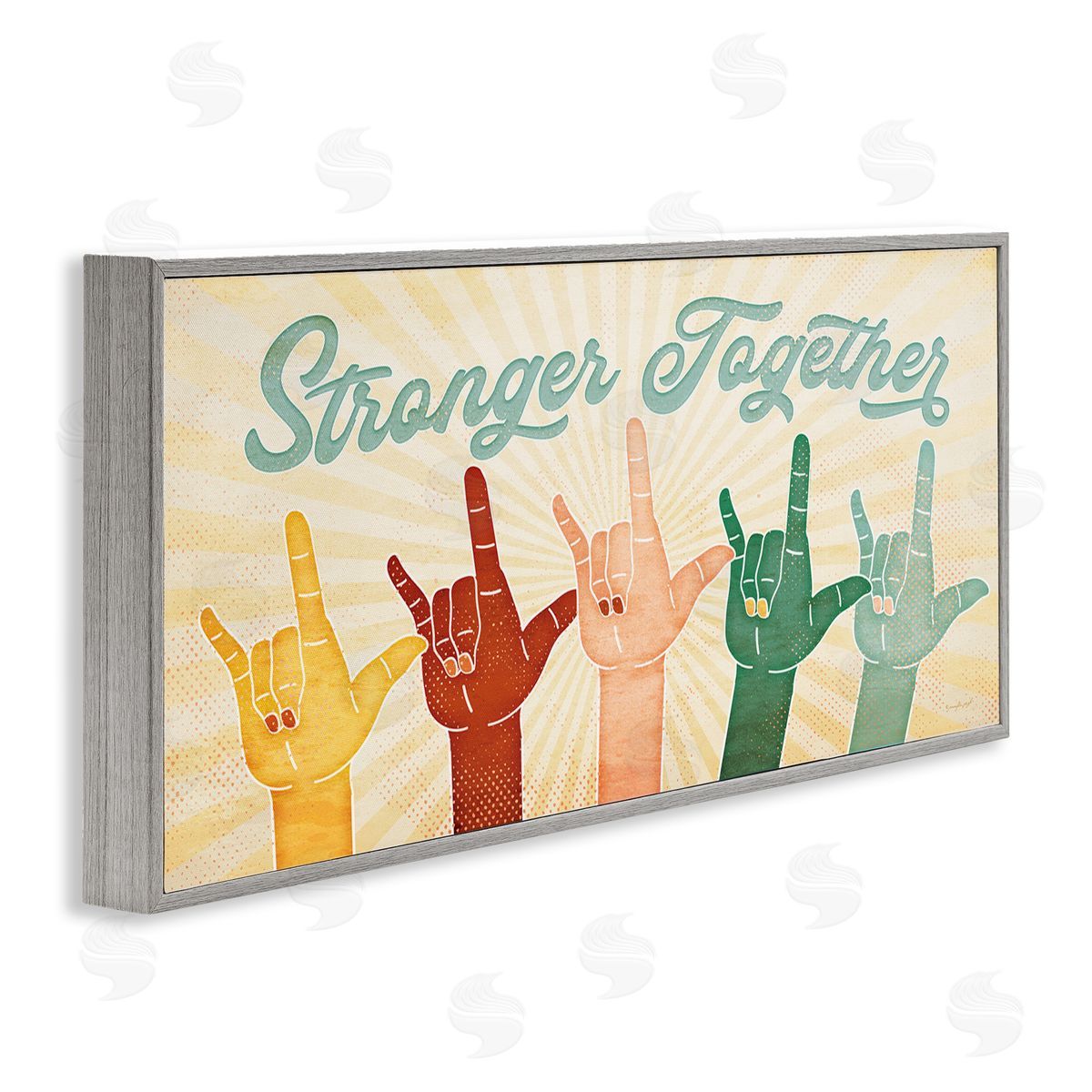 Jennifer Pugh Stronger Together Love You Hand Sign Gray Framed Giclee Wall Art