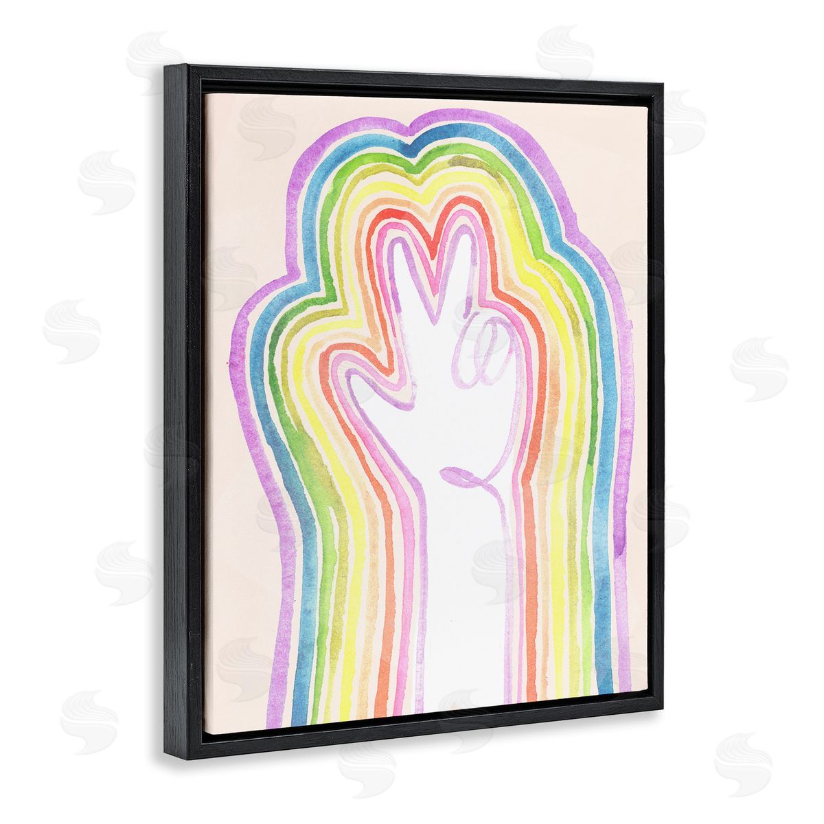 Jennifer Paxton Parker Radiant Peace Sign Rainbow Linework Black Floater Frame Canvas Art