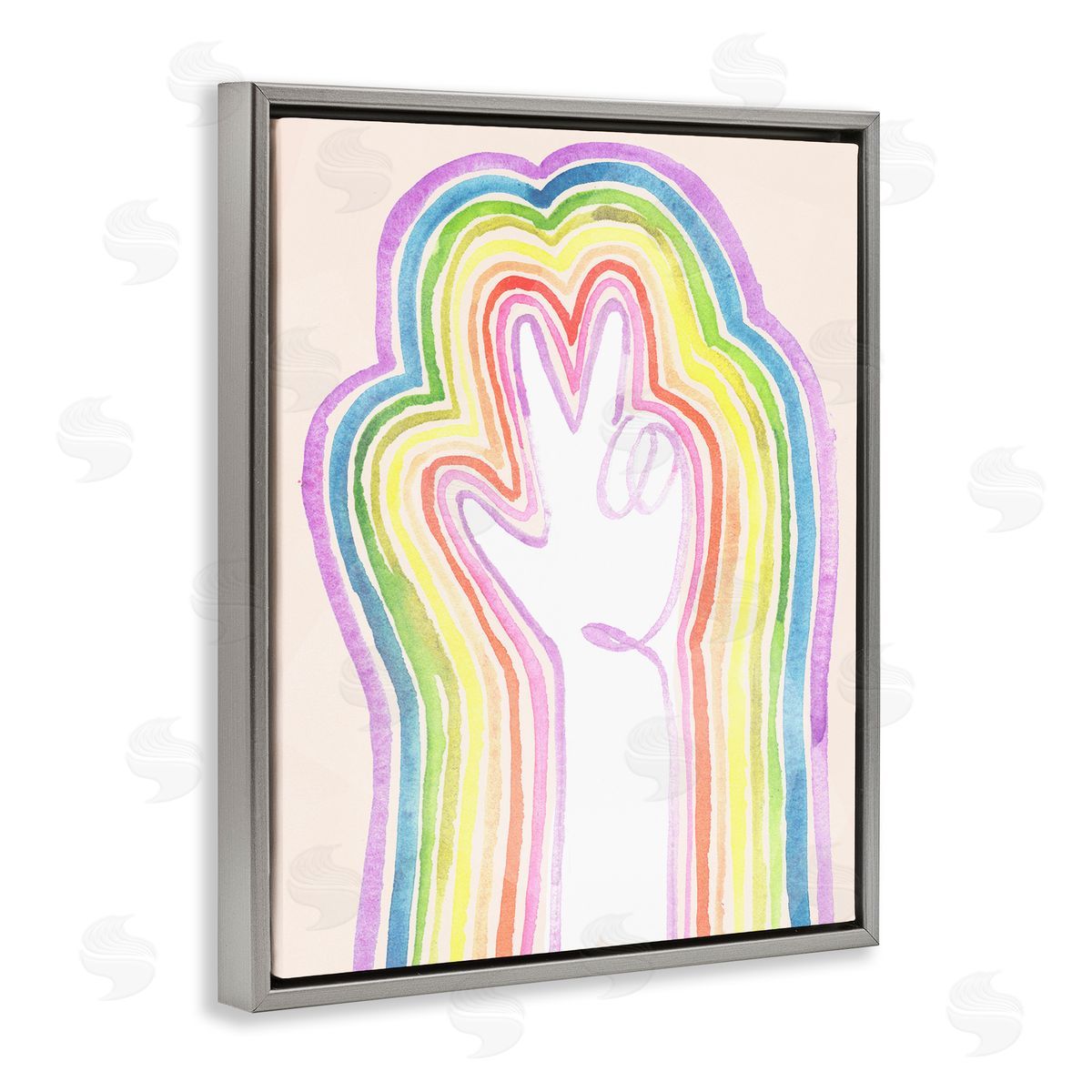 Jennifer Paxton Parker Radiant Peace Sign Rainbow Linework Gray Floater Frame Canvas Art
