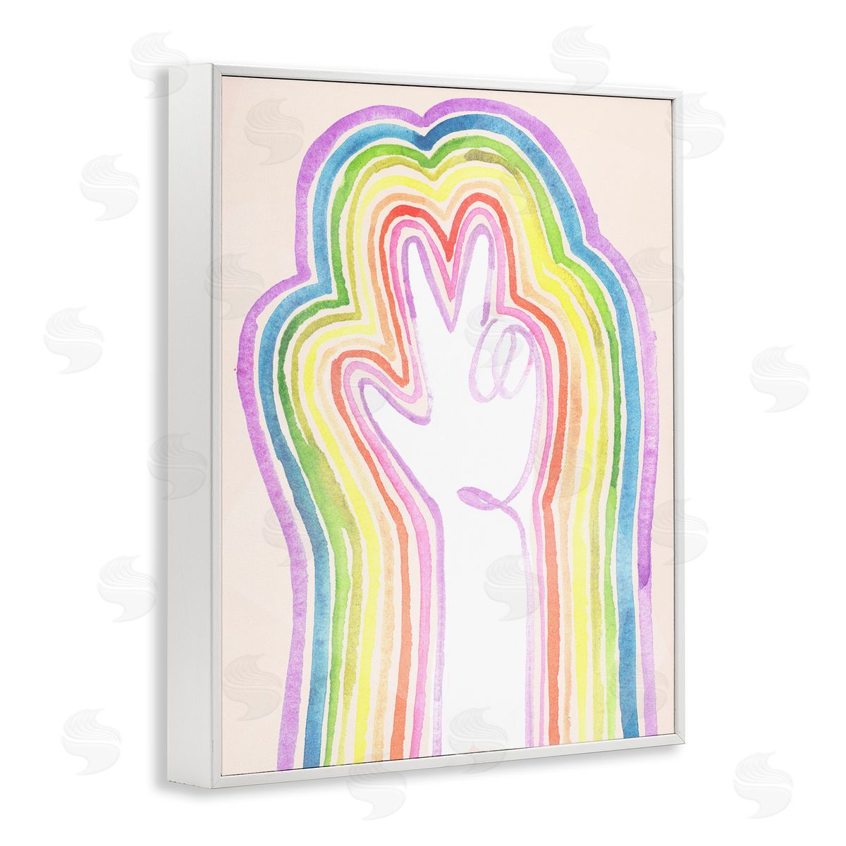 Jennifer Paxton Parker Radiant Peace Sign Rainbow Linework White Framed Giclee Wall Art