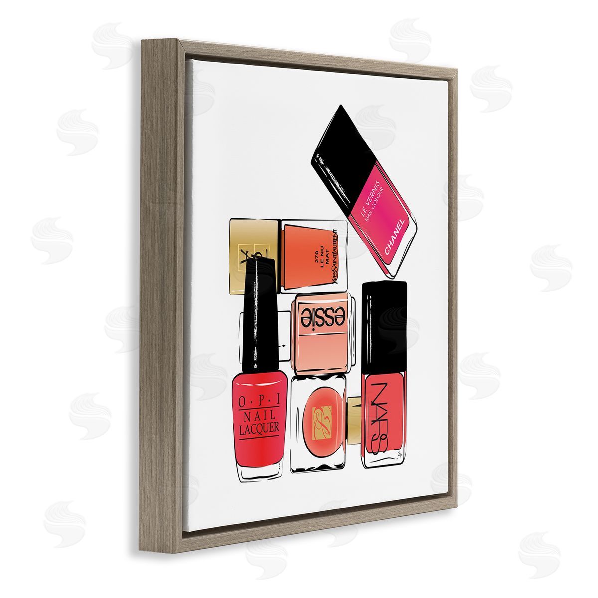 Martina Pavlova Fashionista Nail Polish Bottles Stacked Brown Floater Frame Canvas Art