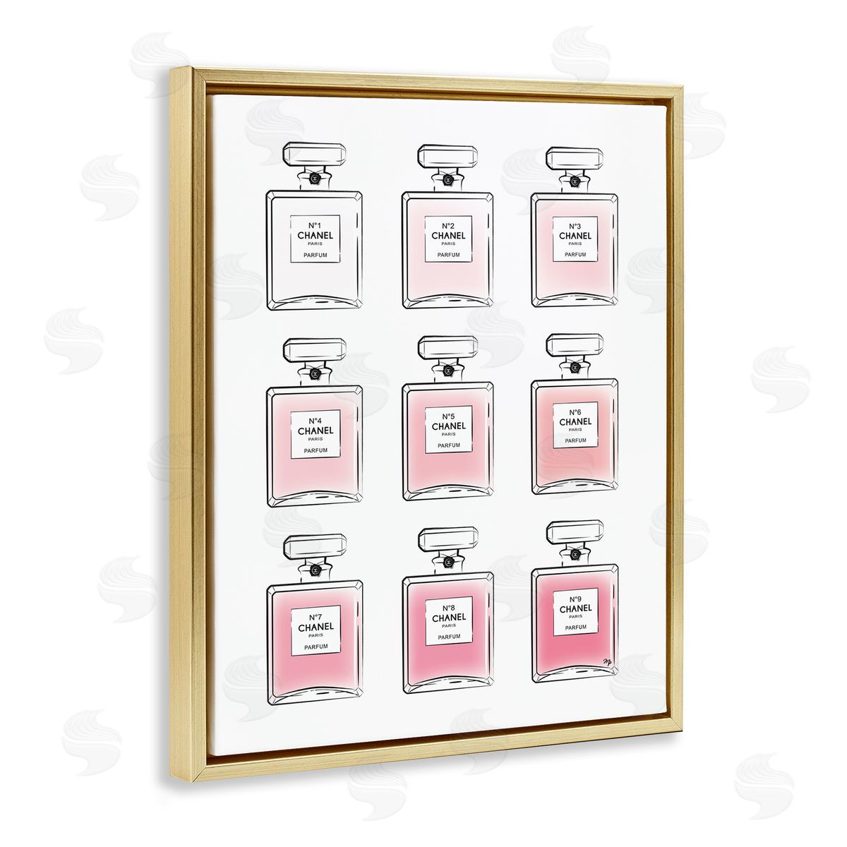 Martina Pavlova Glam Pink Ombre Perfume Bottles Gold Floater Frame Canvas Art