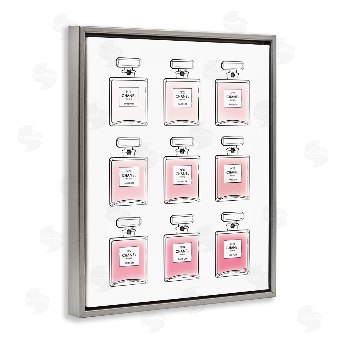 Martina Pavlova Glam Pink Ombre Perfume Bottles Gray Floater Frame Canvas Art