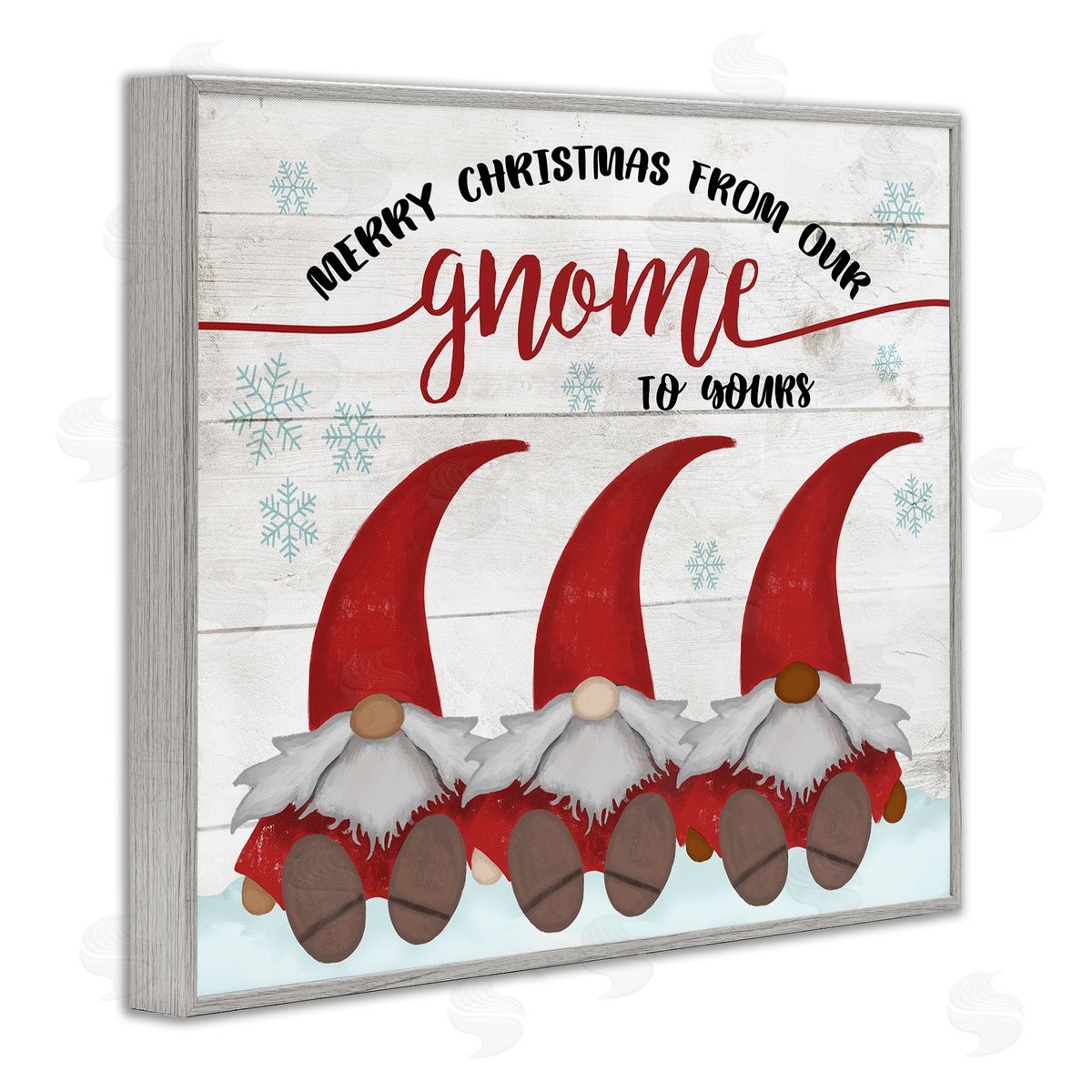 Stupell Studio Merry Christmas Gnome Home Pun Snowflakes Gray Framed Giclee Wall Art