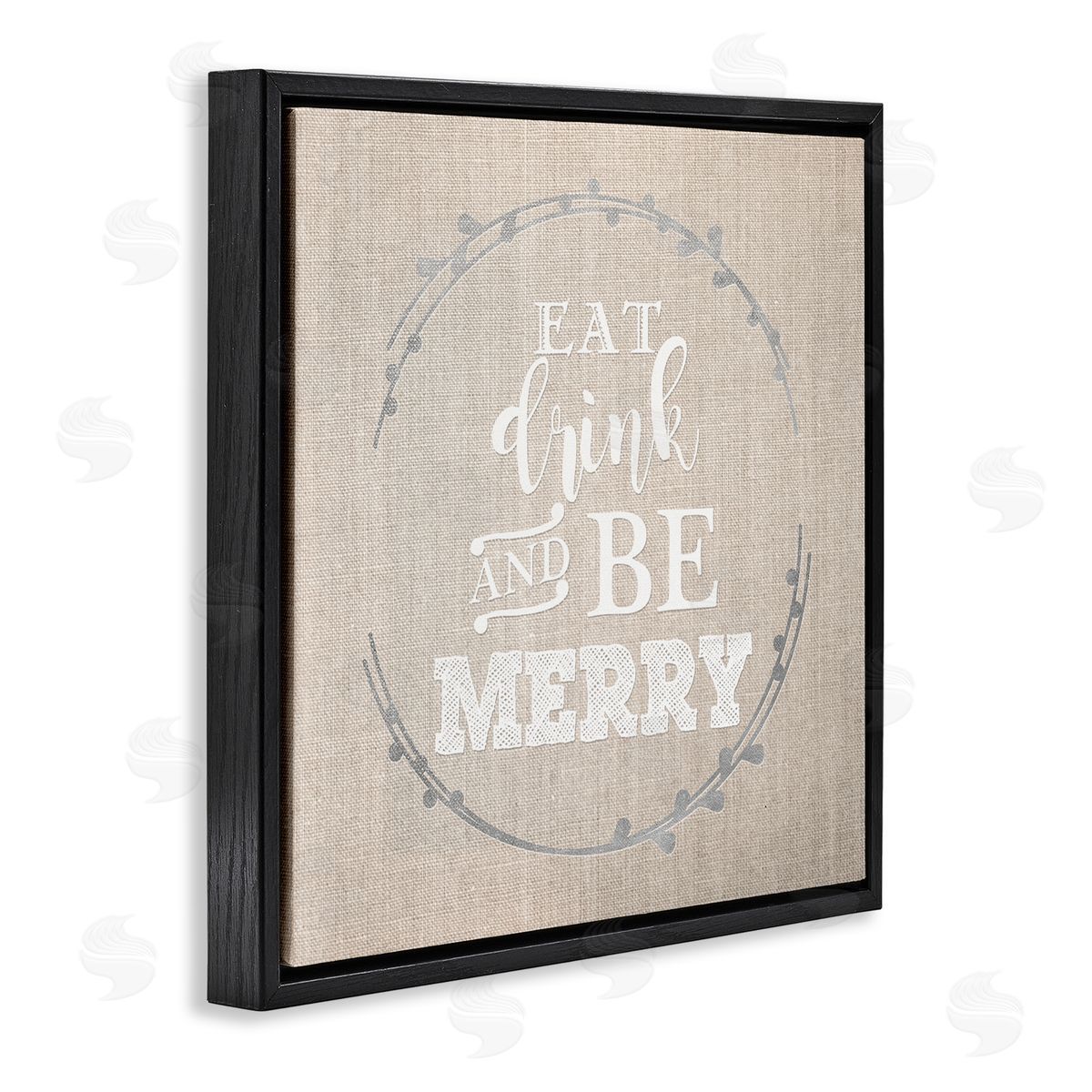 Anna Quach Eat Drink Be Merry Holiday Phrase Black Floater Frame Canvas Art