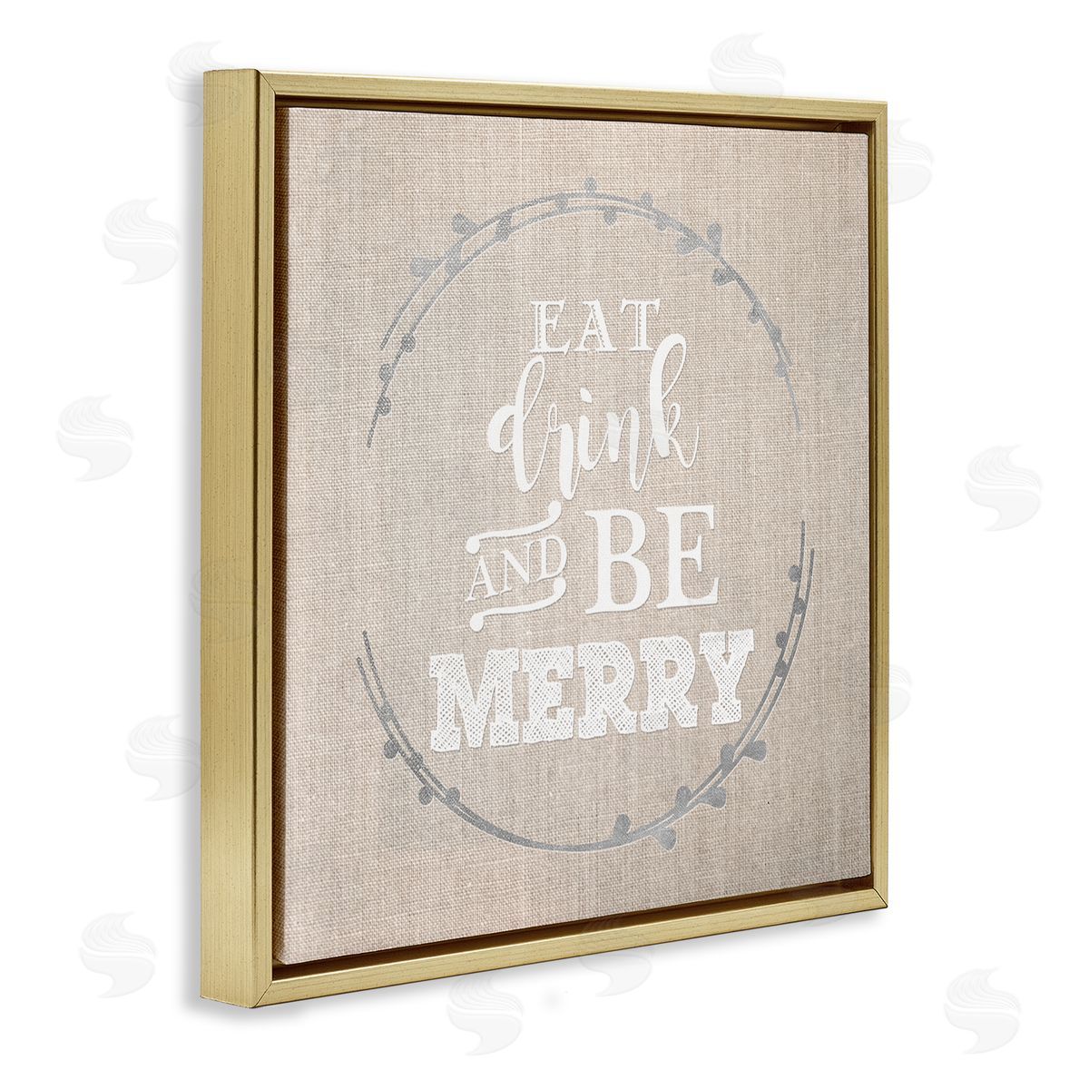 Anna Quach Eat Drink Be Merry Holiday Phrase Gold Floater Frame Canvas Art
