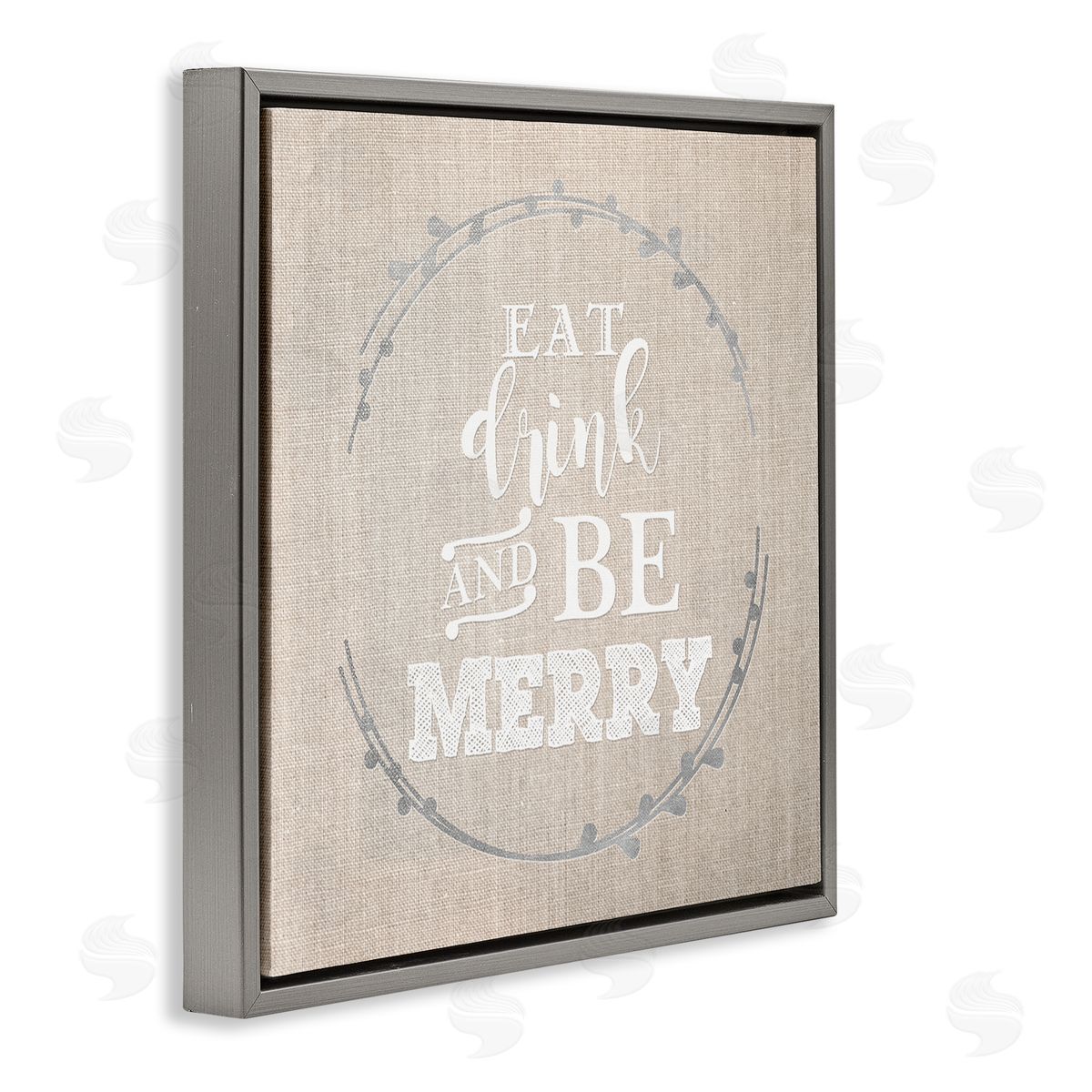 Anna Quach Eat Drink Be Merry Holiday Phrase Gray Floater Frame Canvas Art