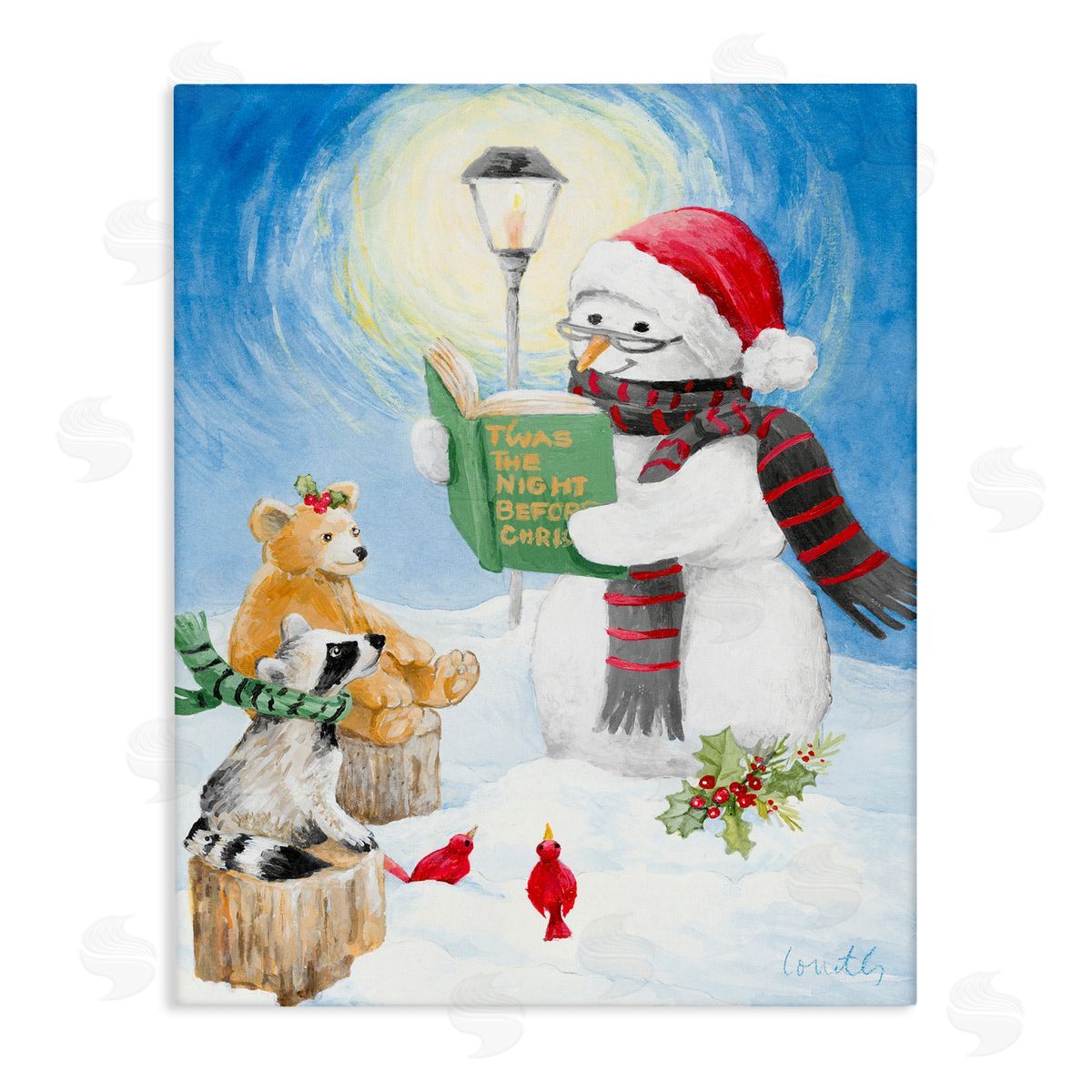 Lanie Loreth Christmas Snowman Reading Winter Holiday Animals Canvas Wall Art