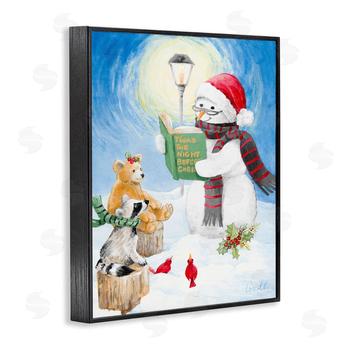 Lanie Loreth Christmas Snowman Reading Winter Holiday Animals Black Framed Giclee Wall Art