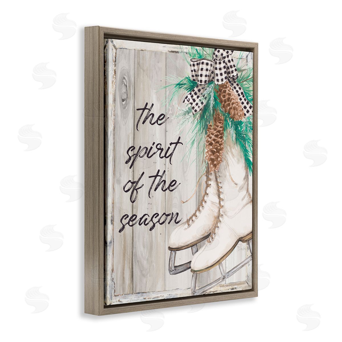 Patricia Pinto Spirit of Season Winter Ice Skates Brown Floater Frame Canvas Art