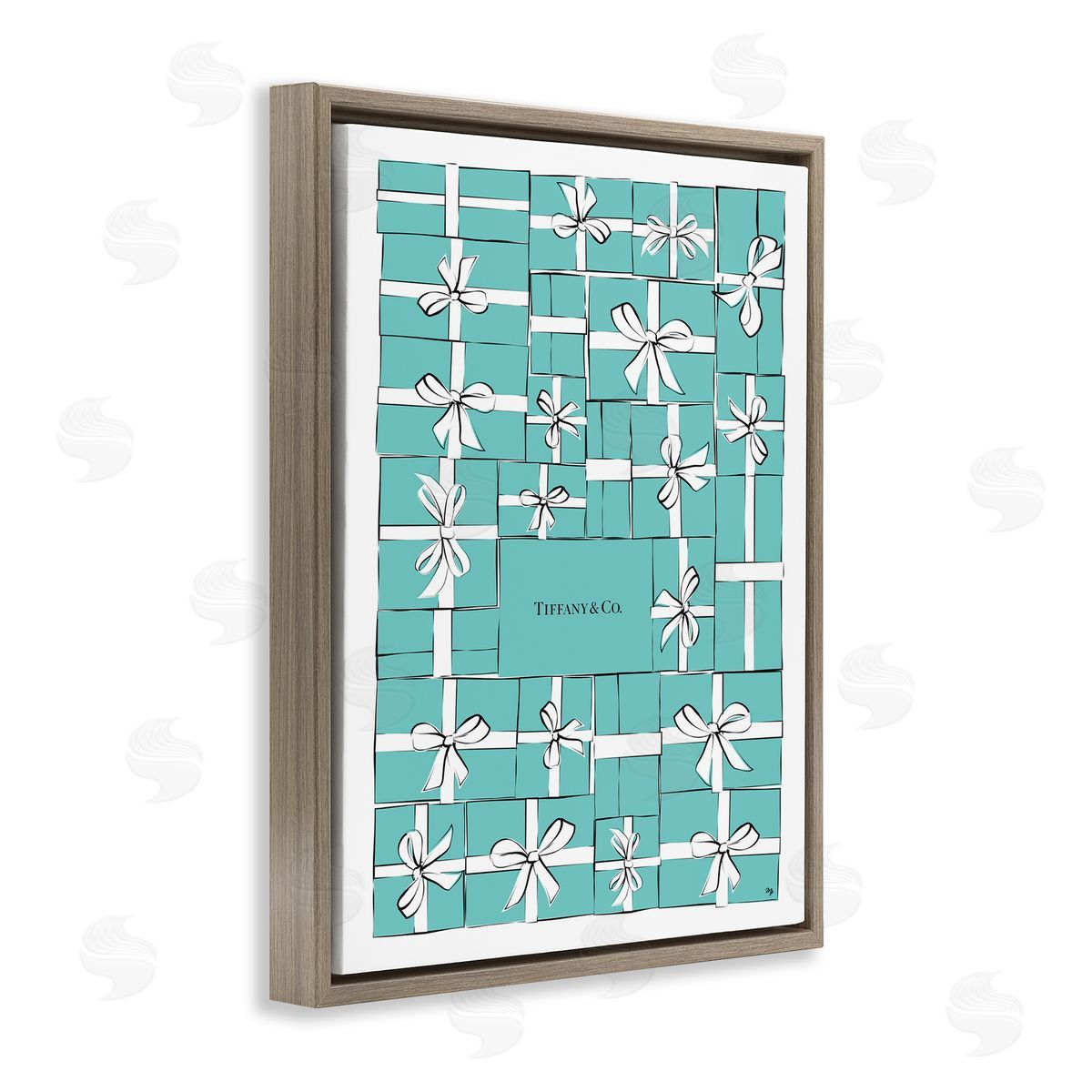 Martina Pavlova Fashion Stacked Gift Boxes and Bows Brown Floater Frame Canvas Art