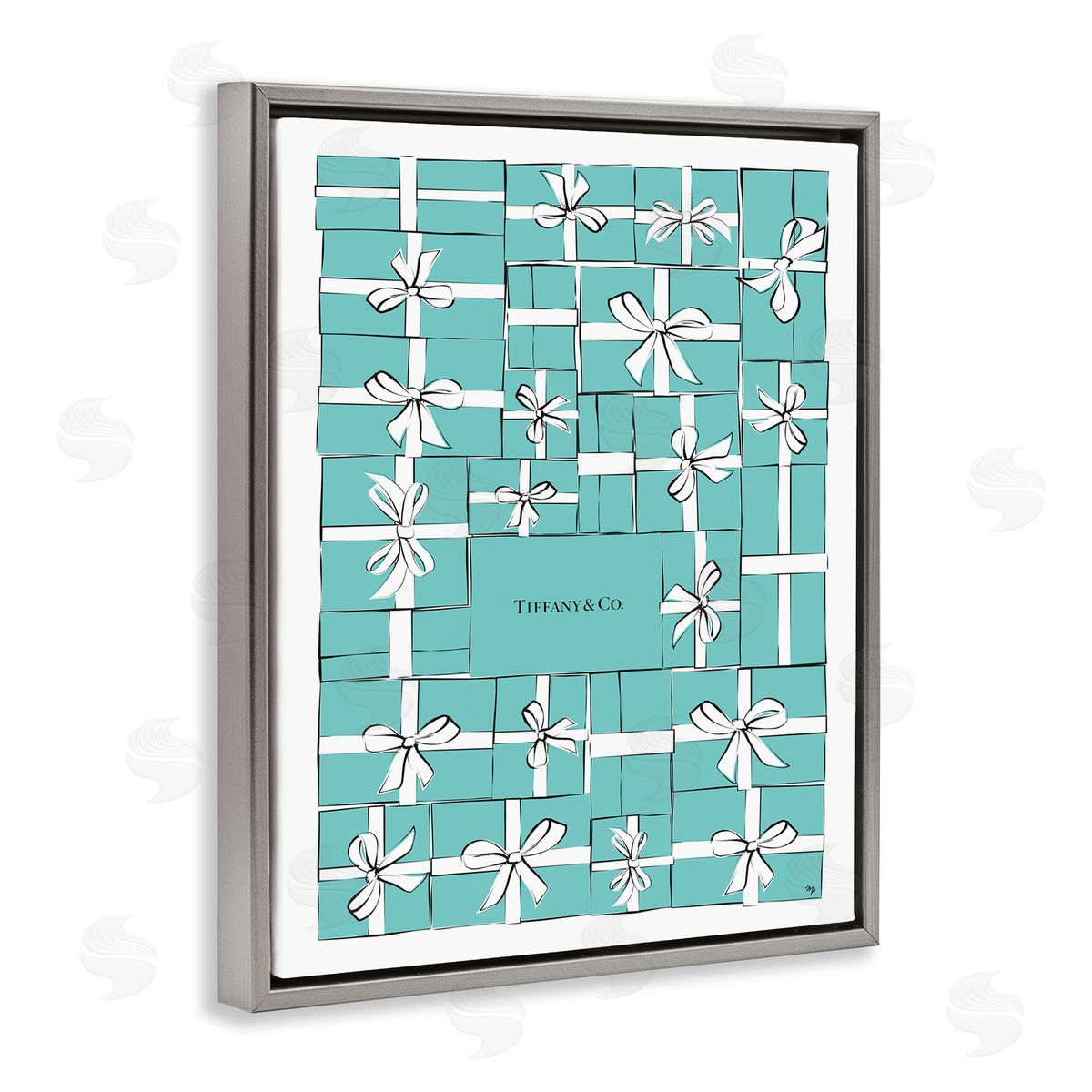 Martina Pavlova Fashion Stacked Gift Boxes and Bows Gray Floater Frame Canvas Art