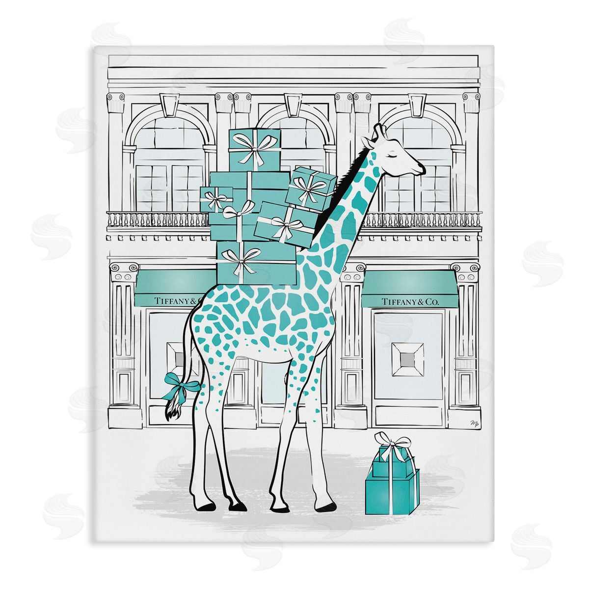 Martina Pavlova Giraffe Stacked Gift Boxes Designer Canvas Wall Art