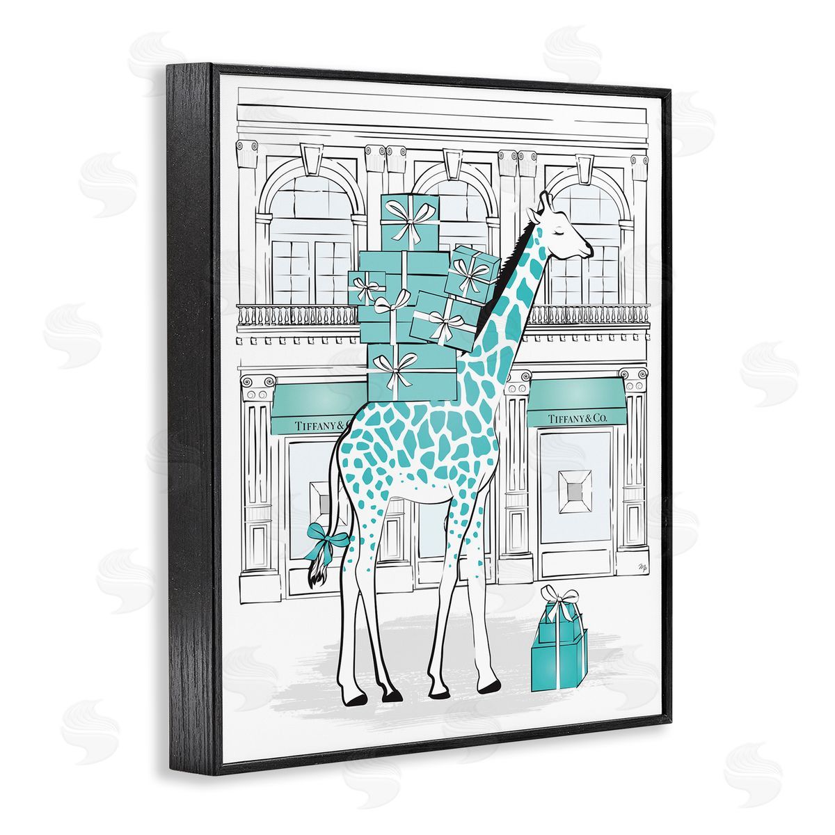 Martina Pavlova Giraffe Stacked Gift Boxes Designer Black Framed Giclee Wall Art
