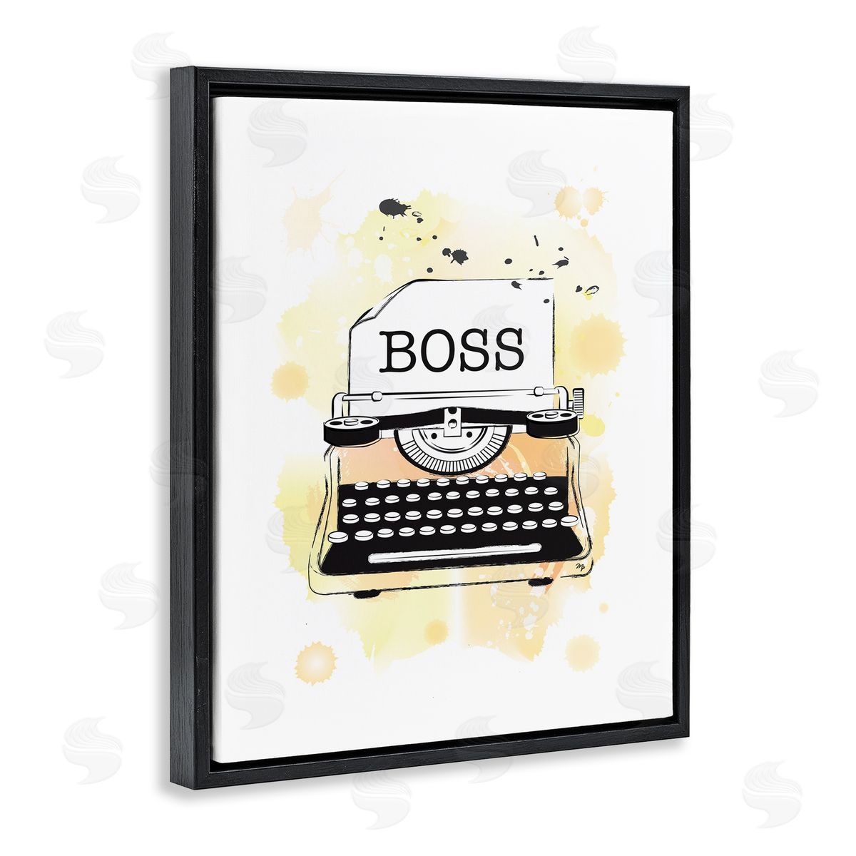 Martina Pavlova Yellow Typewriter Boss Abstract Splash Black Floater Frame Canvas Art