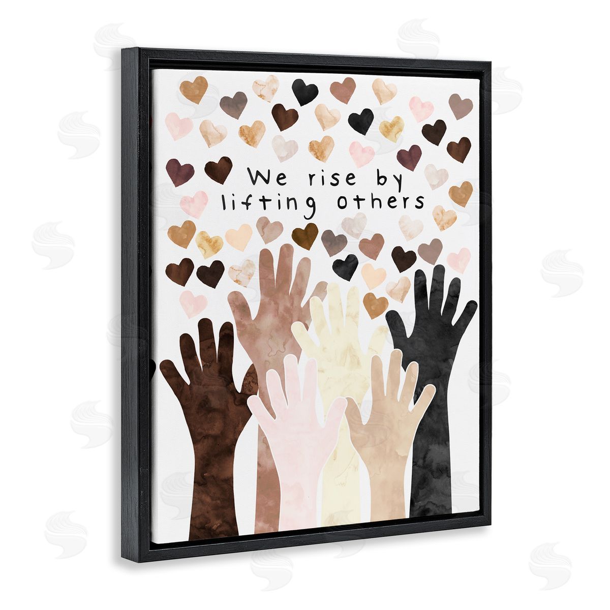 Erica Billups We Rise by Lifting Others Quote Hands Hearts Black Floater Frame Canvas Art