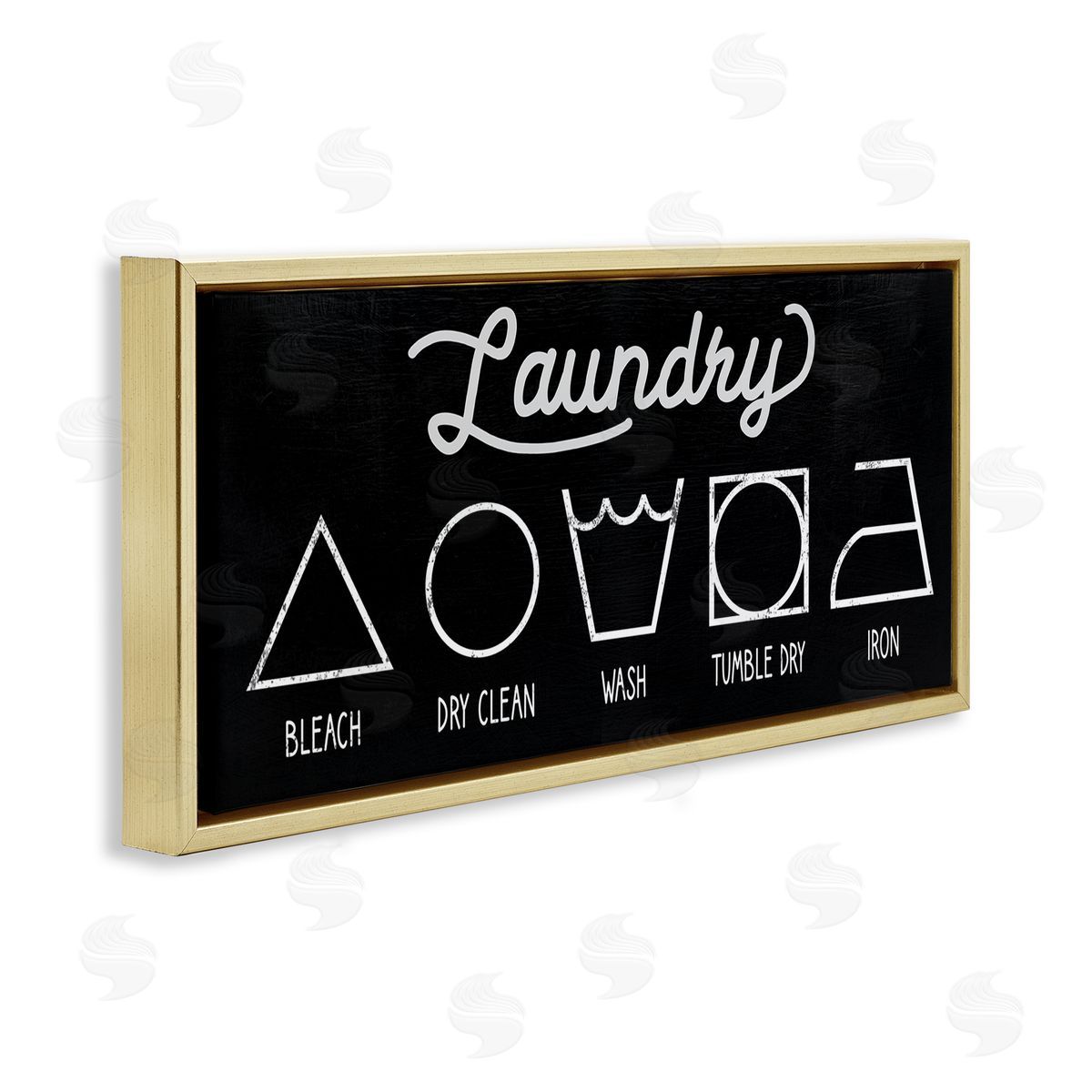 Stupell Studio Distressed Country Laundry Symbol Cleaning Guide Gold Floater Frame Canvas Art