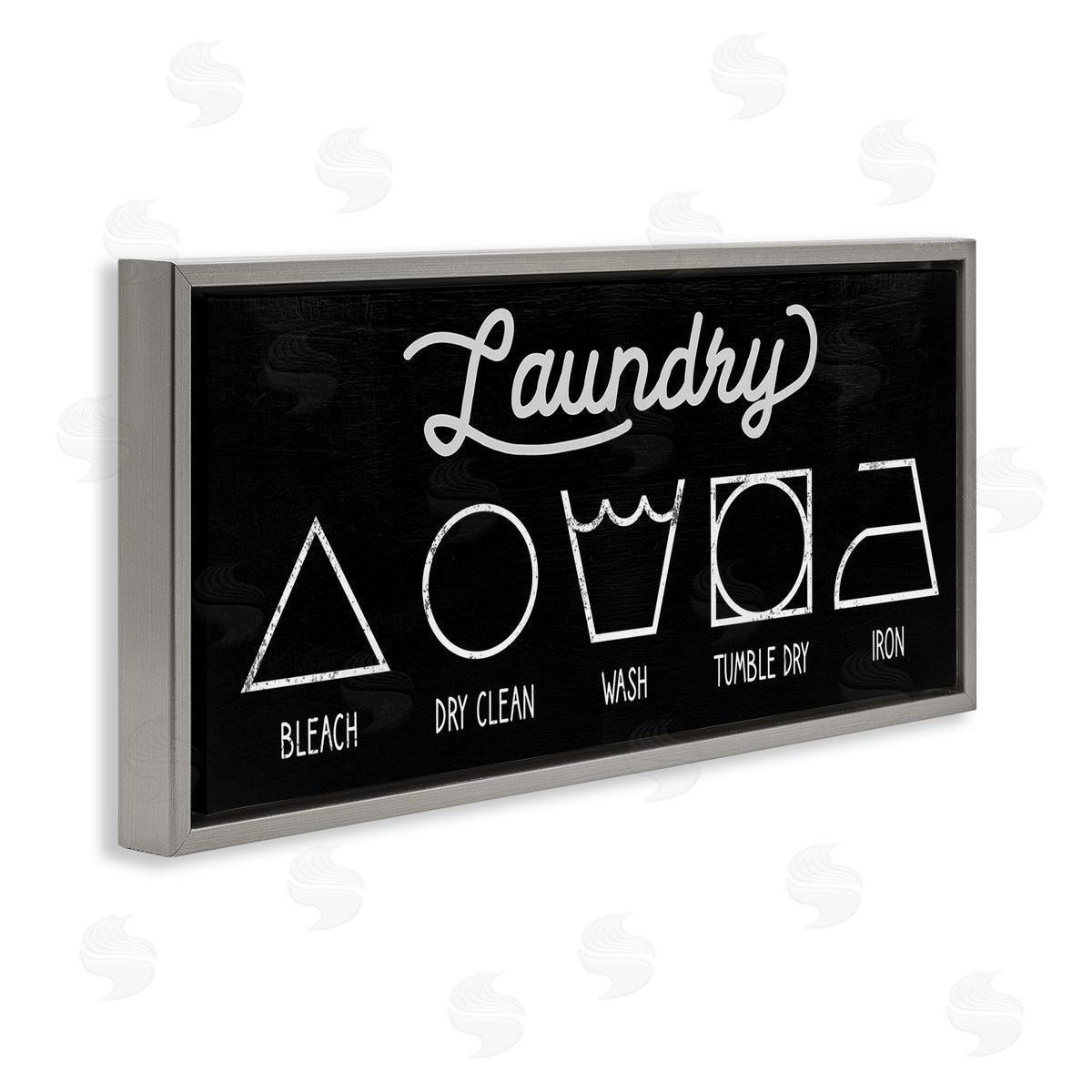 Stupell Studio Distressed Country Laundry Symbol Cleaning Guide Gray Floater Frame Canvas Art