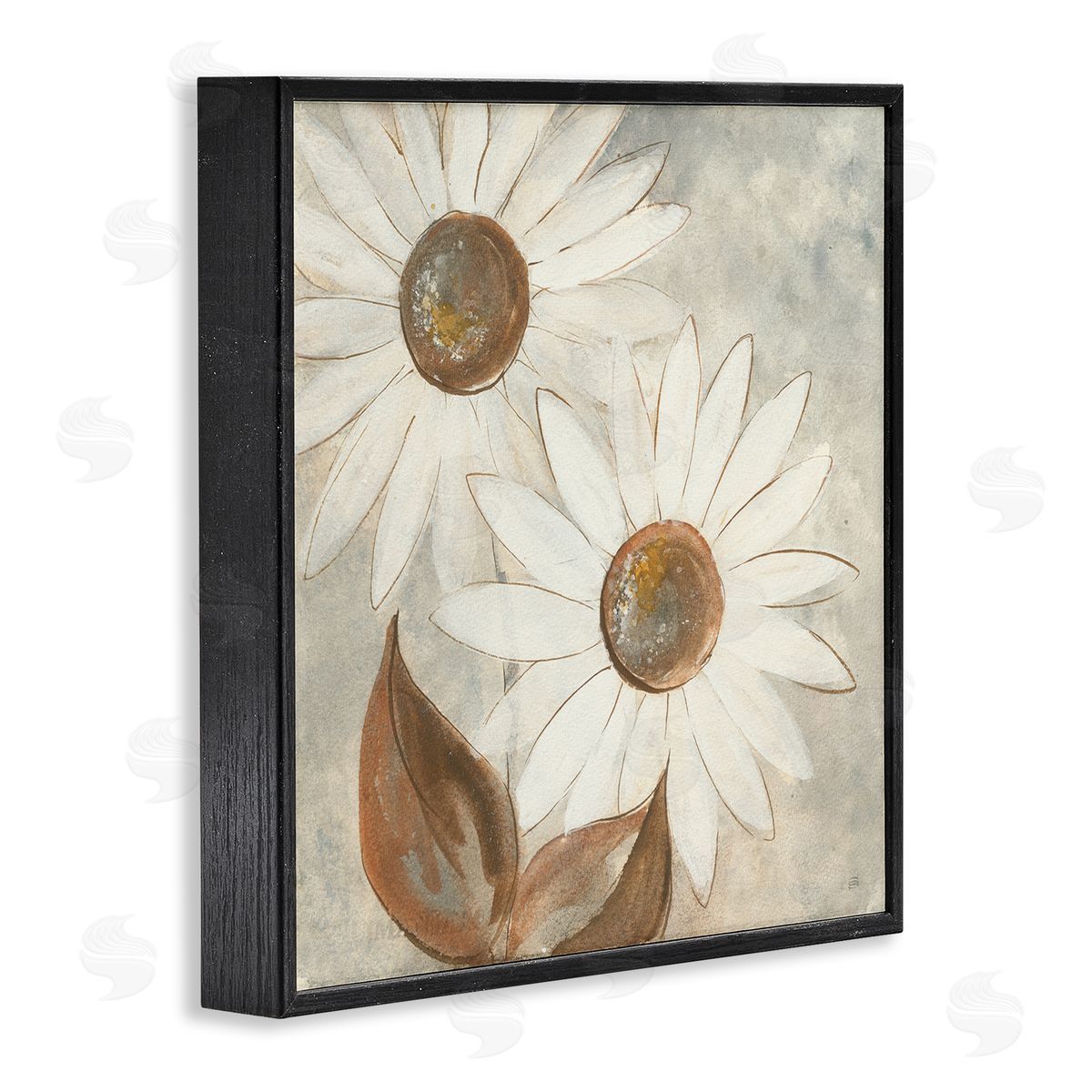 Chris Paschke White Neutral Daisy Florals Vintage Charm Black Framed Giclee Wall Art
