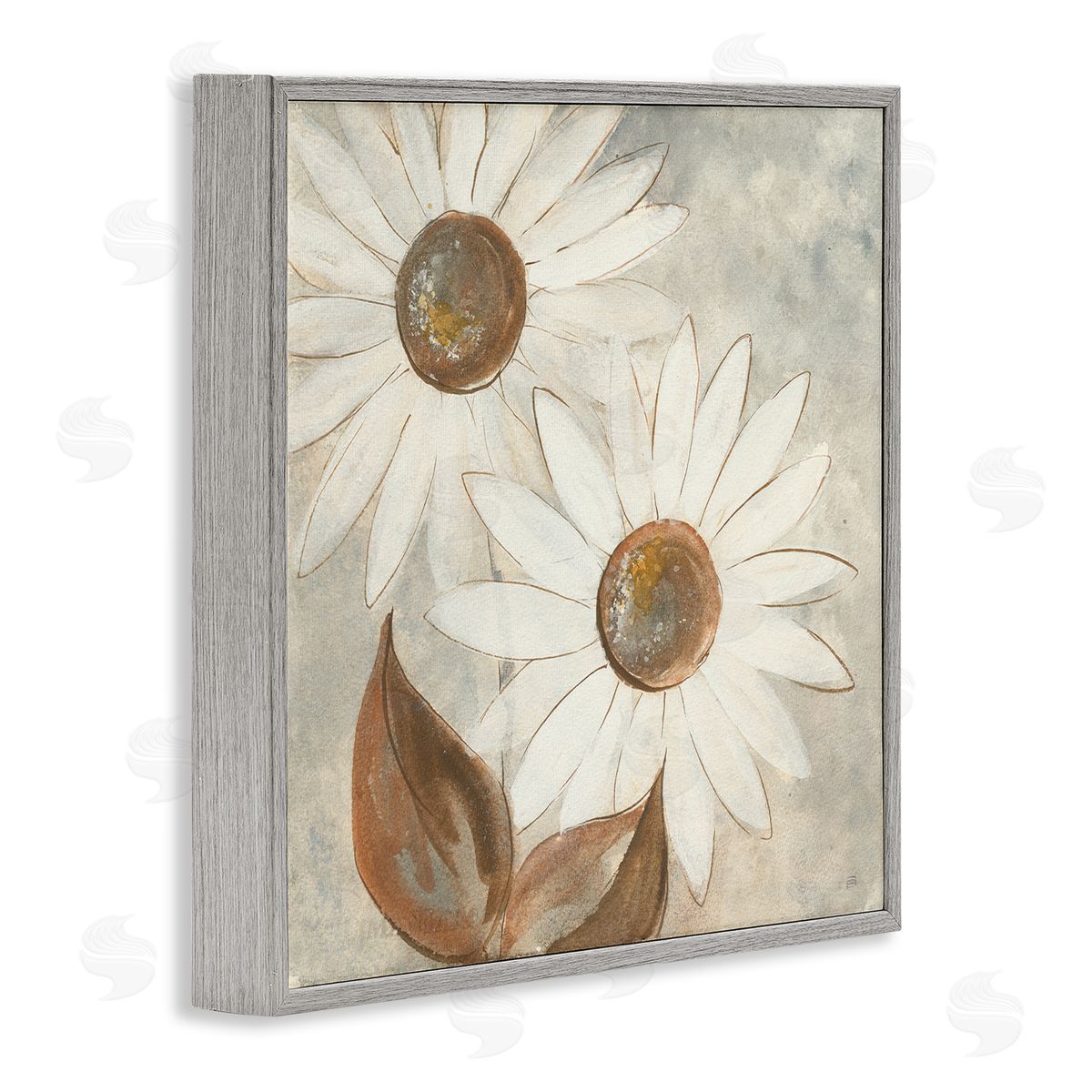 Chris Paschke White Neutral Daisy Florals Vintage Charm Gray Framed Giclee Wall Art