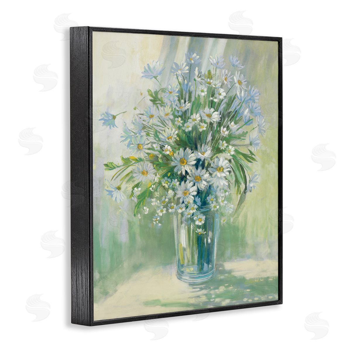 Carol Rowan Sunlit Bouquet of Daisies Blue Green Pastels Black Framed Giclee Wall Art
