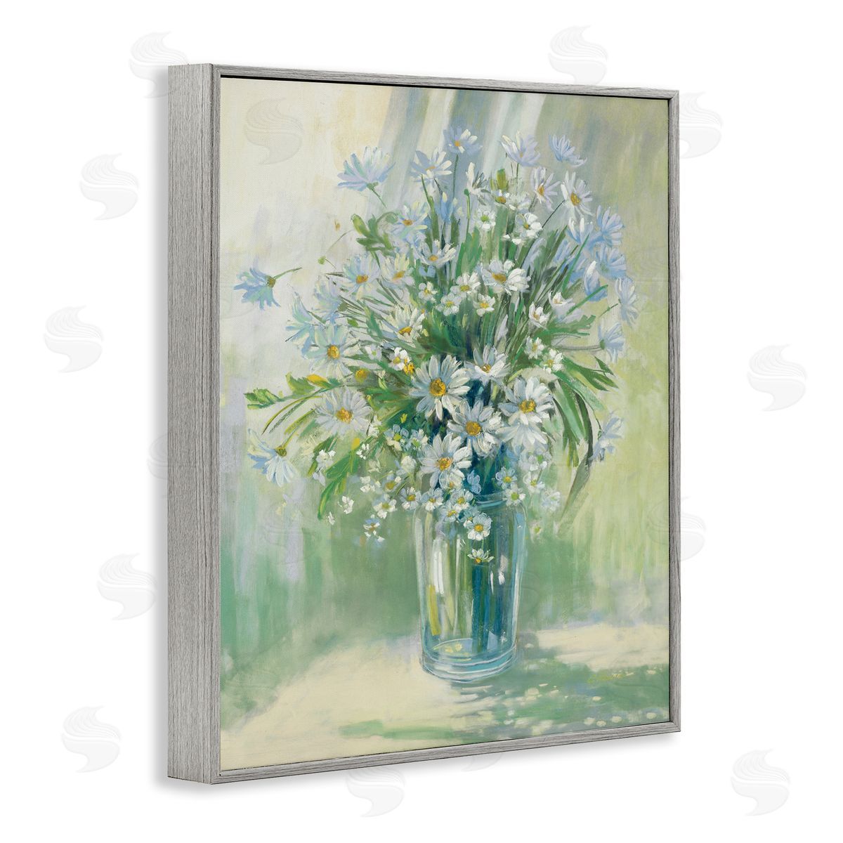 Carol Rowan Sunlit Bouquet of Daisies Blue Green Pastels Gray Framed Giclee Wall Art