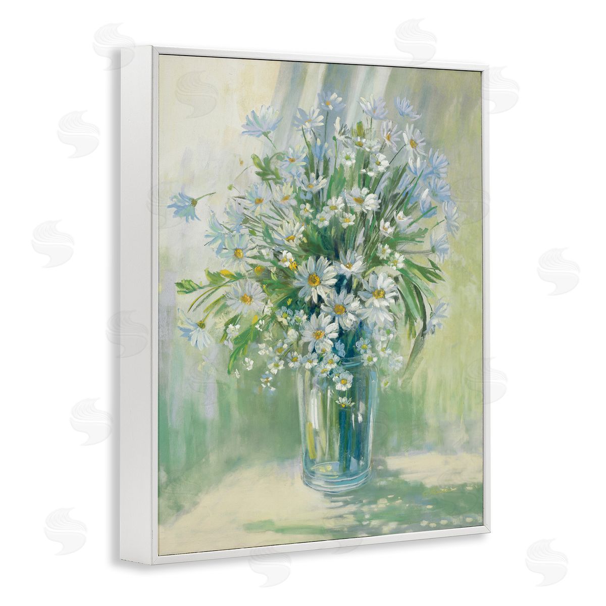 Carol Rowan Sunlit Bouquet of Daisies Blue Green Pastels White Framed Giclee Wall Art