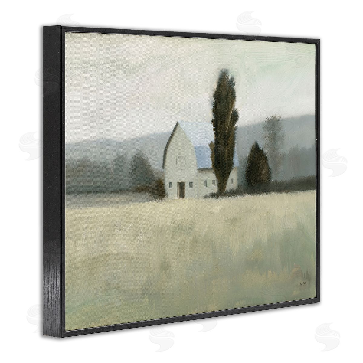 James Wiens Farmside Landscape White Barn Green Meadow Black Framed Giclee Wall Art