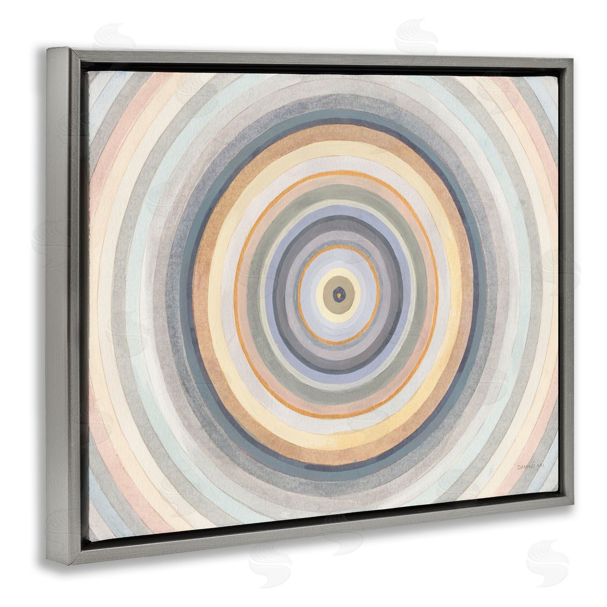 Danhui Nai Cool Tone Circular Rings Abstract Layered Shapes Gray Floater Frame Canvas Art