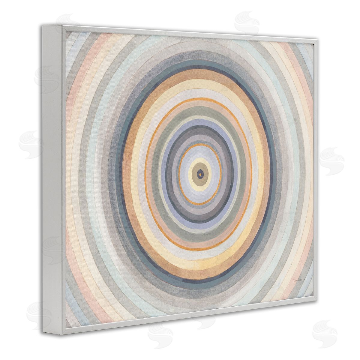 Danhui Nai Cool Tone Circular Rings Abstract Layered Shapes White Framed Giclee Wall Art