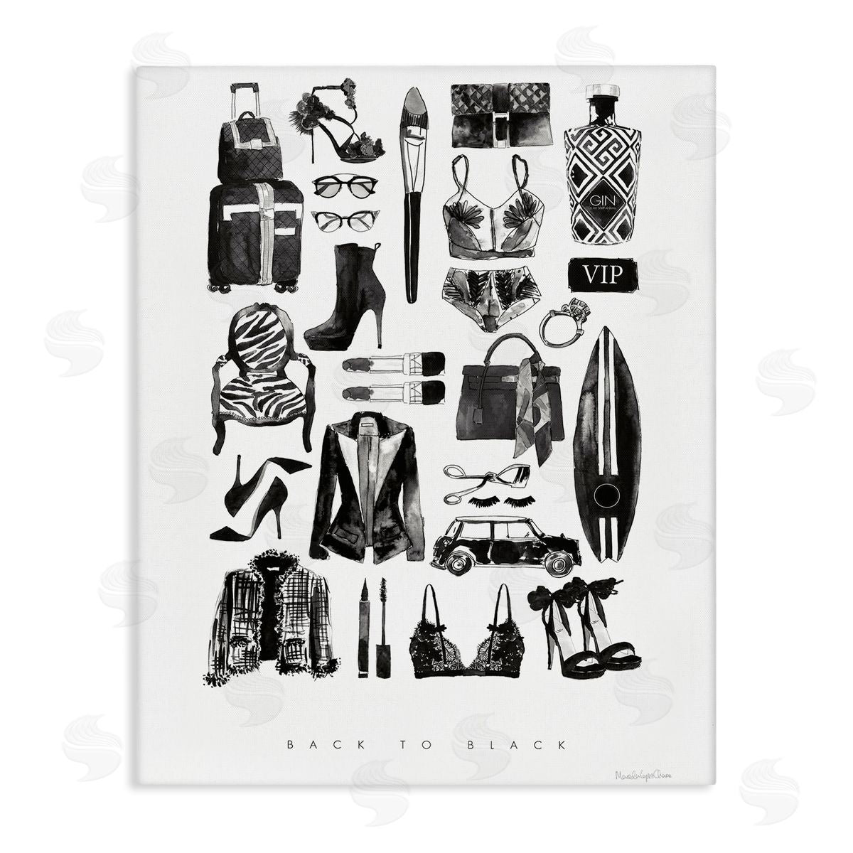 Mercedes Lopez Charro Back to Black Quote Glam Fashion Mood Board Canvas Wall Art