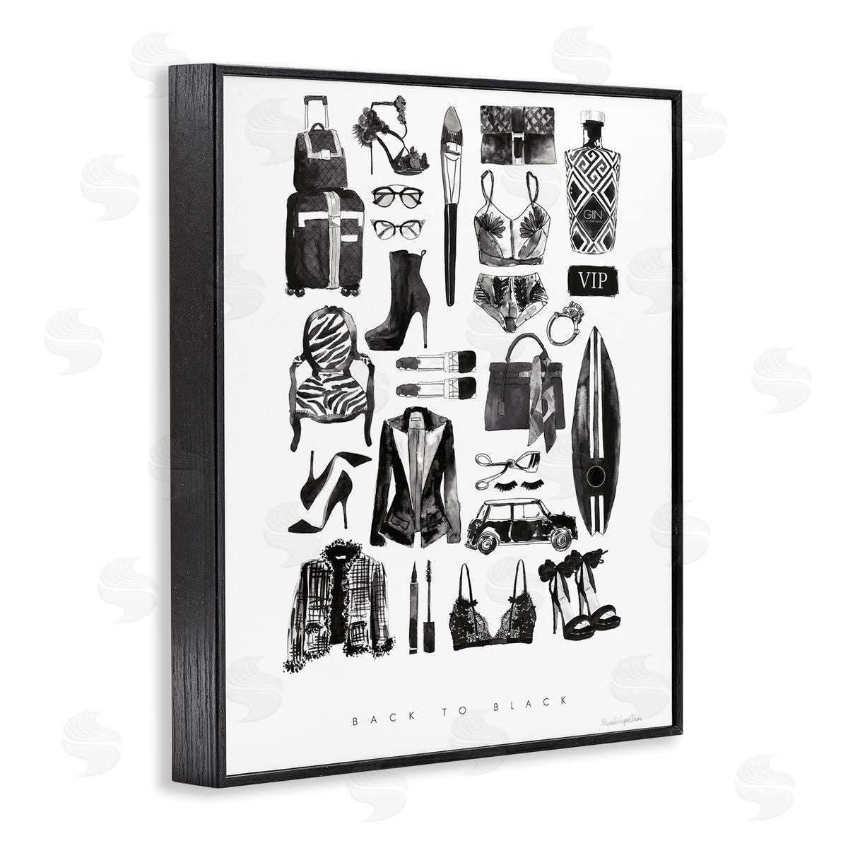 Mercedes Lopez Charro Back to Black Quote Glam Fashion Mood Board Black Framed Giclee Wall Art