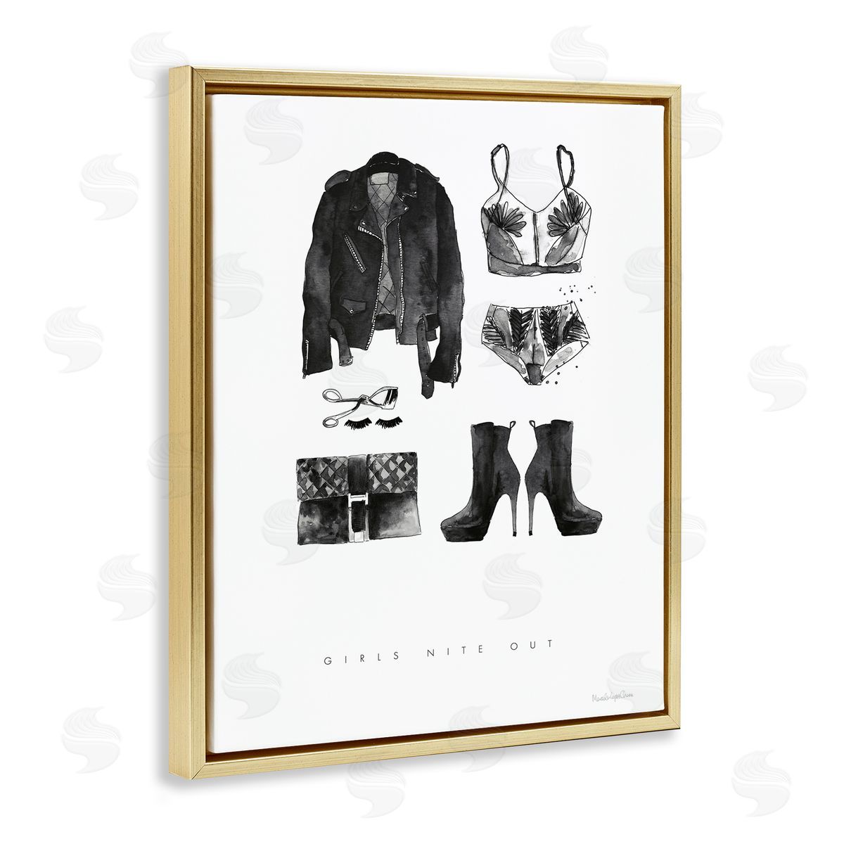 Mercedes Lopez Charro Girls Nite Out Slang Quote Female Fashion Mood Gold Floater Frame Canvas Art