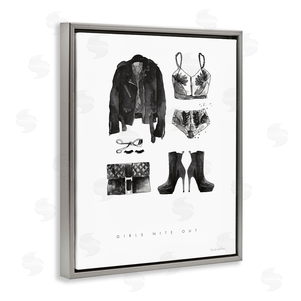 Mercedes Lopez Charro Girls Nite Out Slang Quote Female Fashion Mood Gray Floater Frame Canvas Art