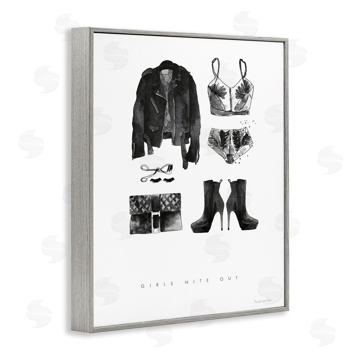 Mercedes Lopez Charro Girls Nite Out Slang Quote Female Fashion Mood Gray Framed Giclee Wall Art