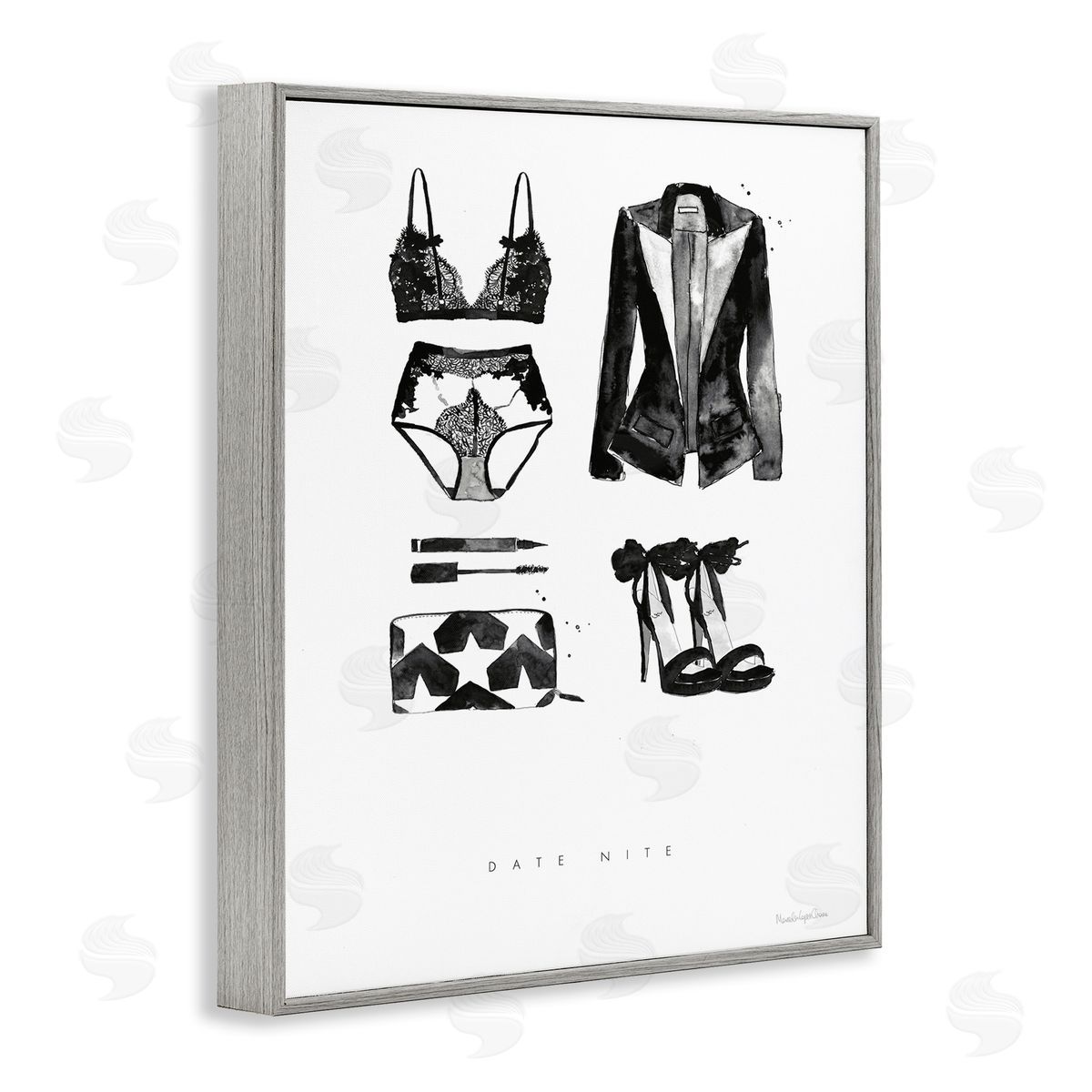 Mercedes Lopez Charro Date Nite Slang Quote Female Fashion Mood Gray Framed Giclee Wall Art