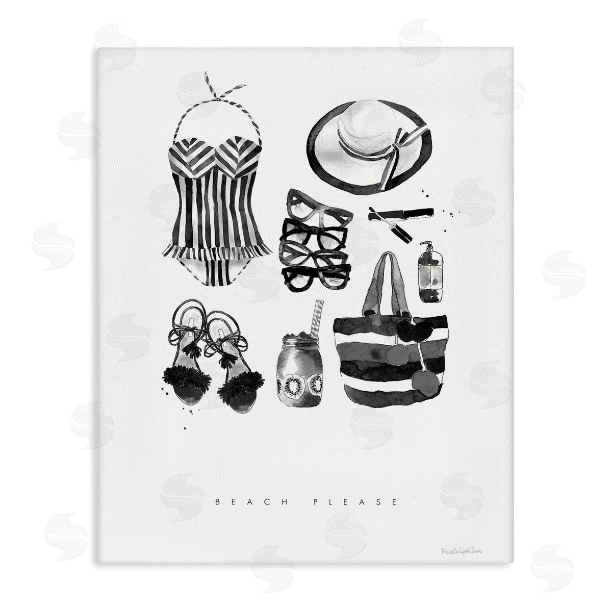 Mercedes Lopez Charro Beach Please Phrase Black White Female Fashion Canvas Wall Art