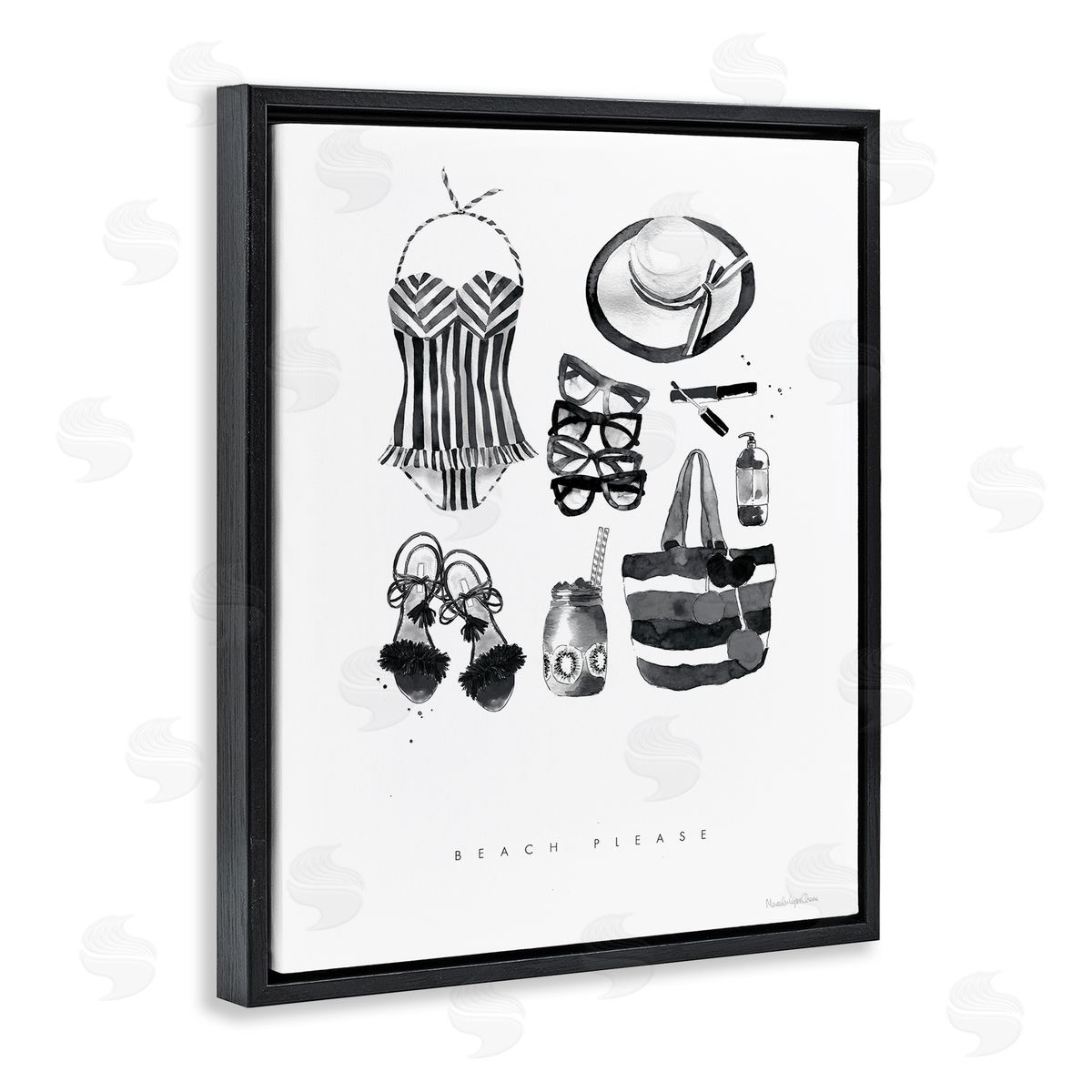 Mercedes Lopez Charro Beach Please Phrase Black White Female Fashion Black Floater Frame Canvas Art