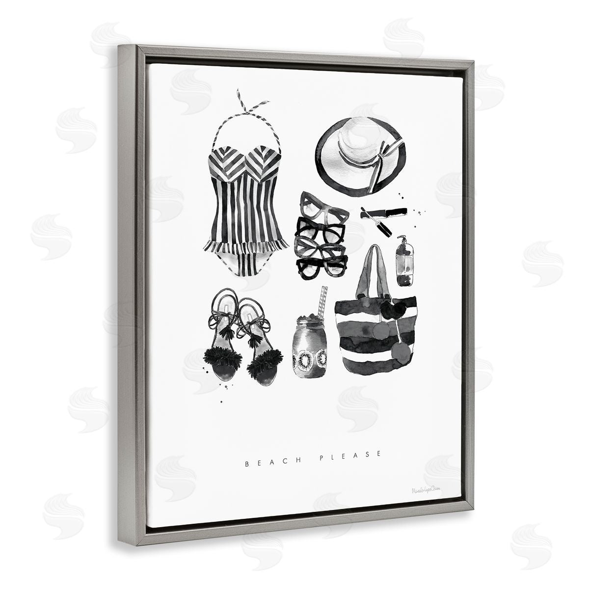 Mercedes Lopez Charro Beach Please Phrase Black White Female Fashion Gray Floater Frame Canvas Art
