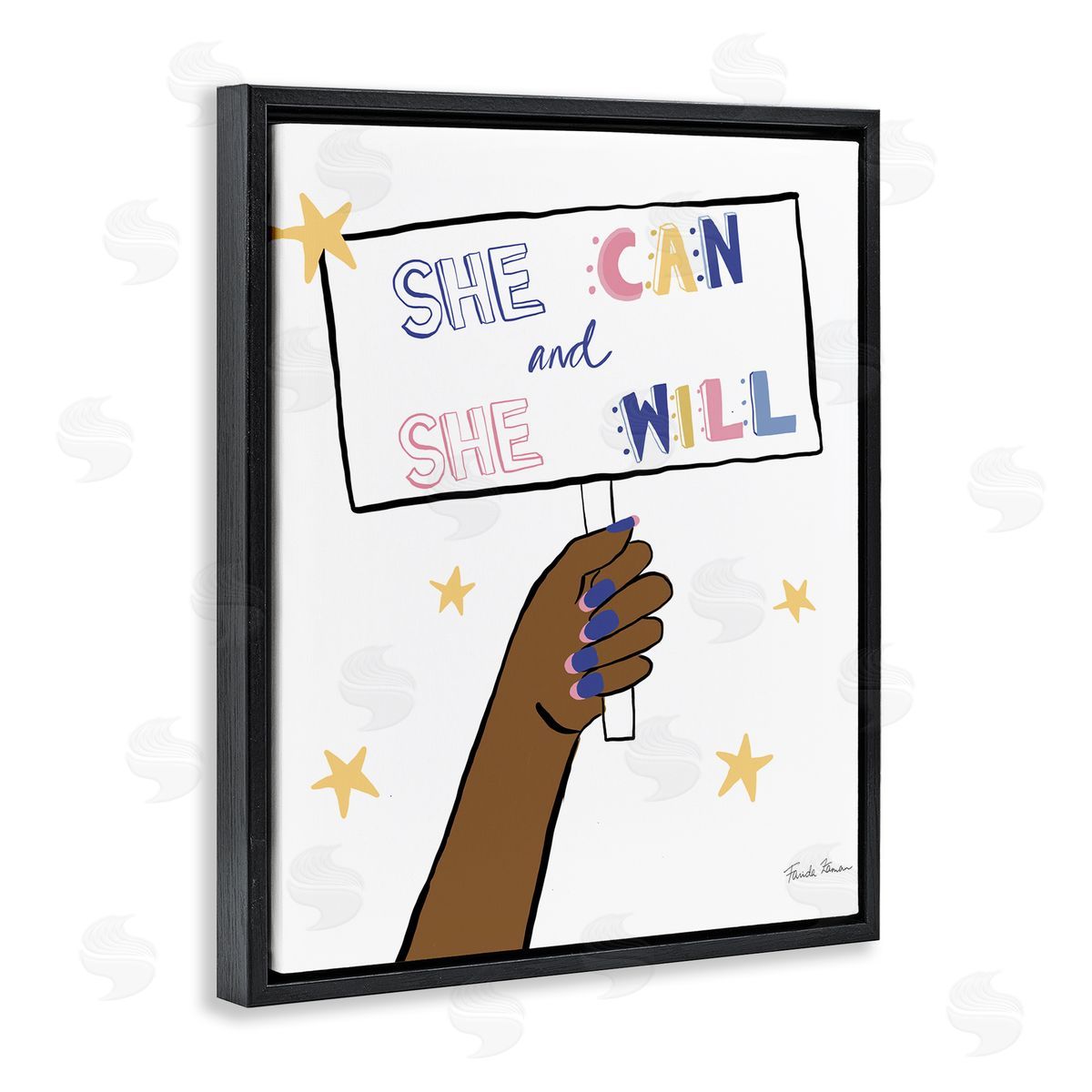 Farida Zaman She Can and Will Phrase Hand Holding Sign Black Floater Frame Canvas Art