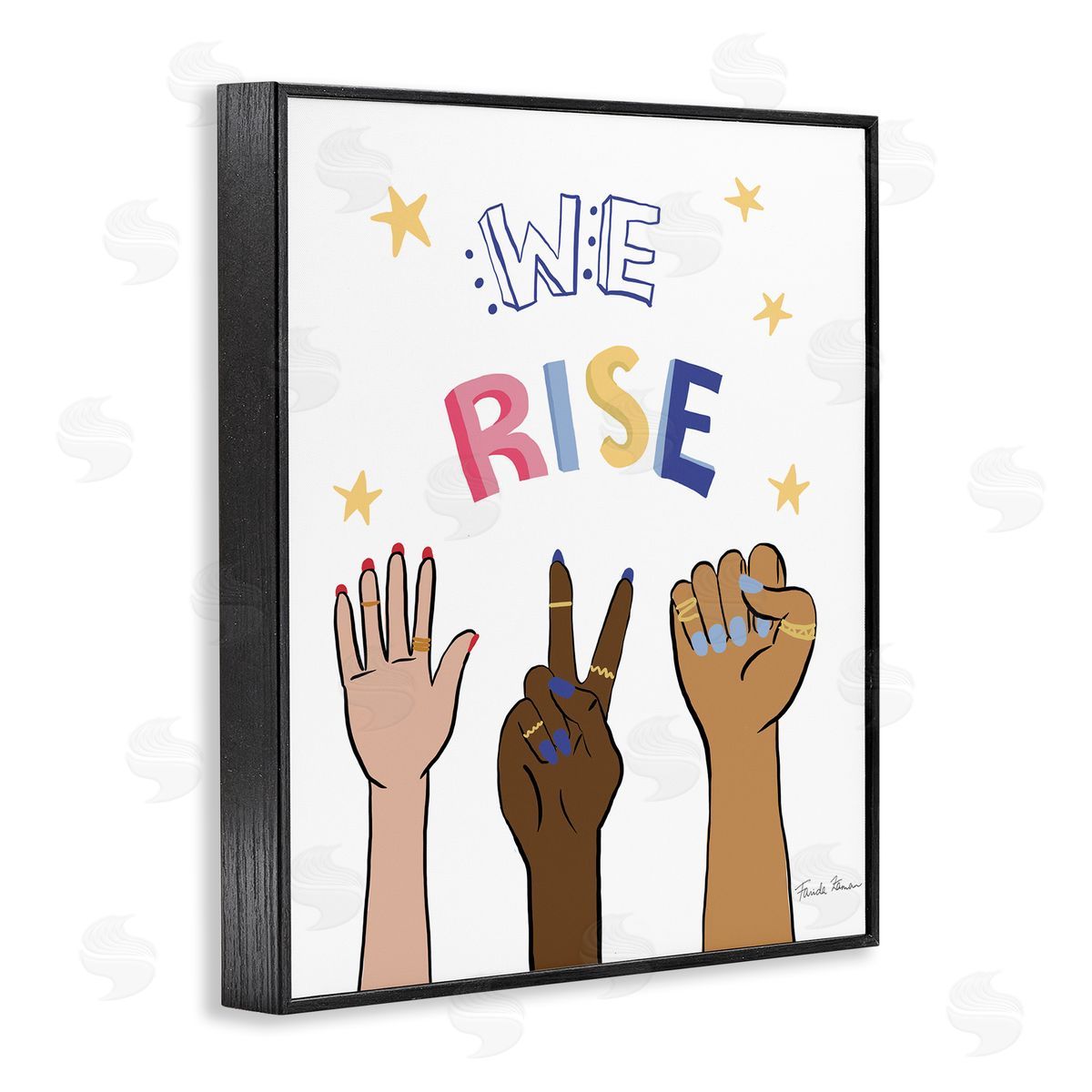 Farida Zaman We Rise Phrase Playful Text Female Hands Raised Black Framed Giclee Wall Art