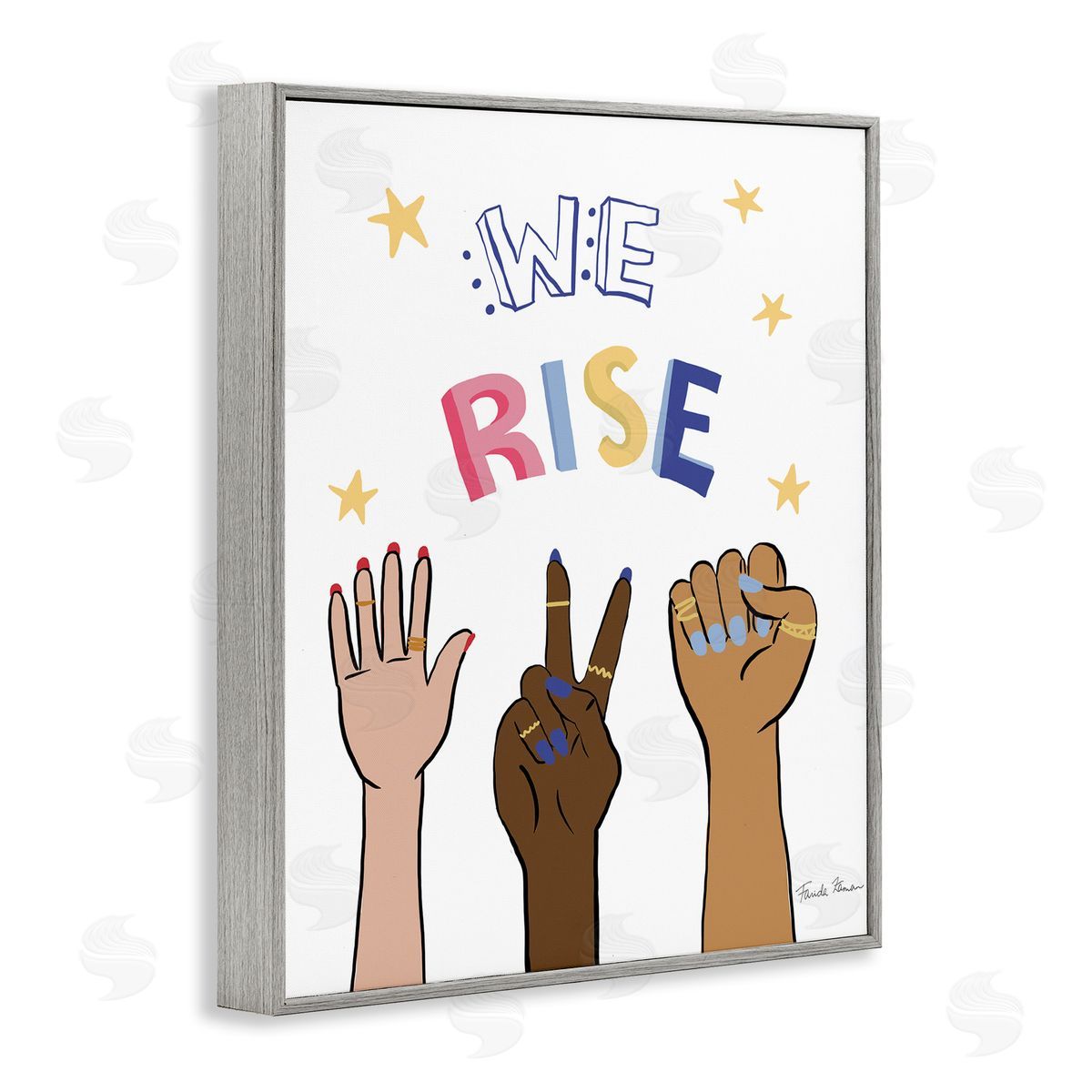 Farida Zaman We Rise Phrase Playful Text Female Hands Raised Gray Framed Giclee Wall Art