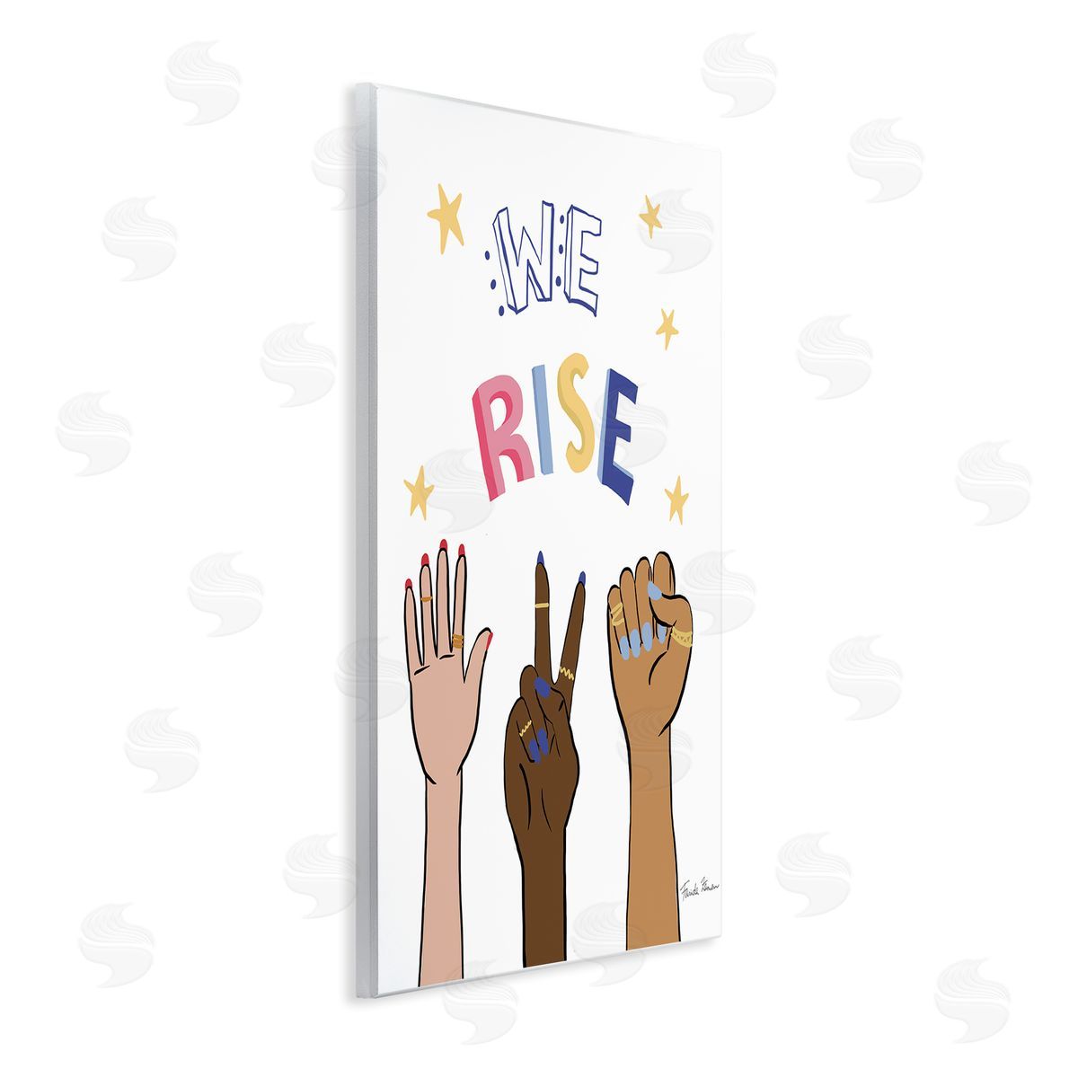 Farida Zaman We Rise Phrase Playful Text Female Hands Raised Wall Plaque Art