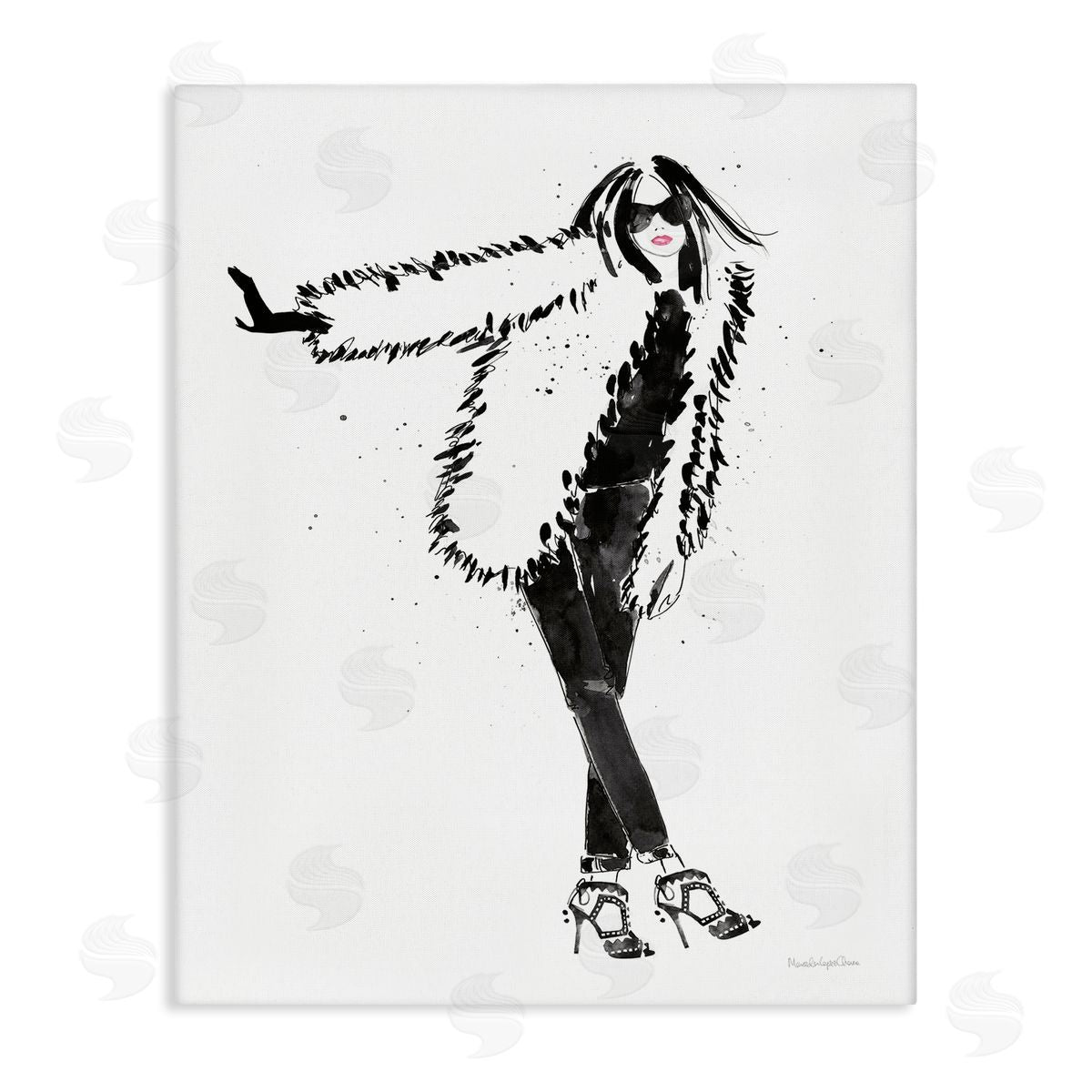 Mercedes Lopez Charro Luxurious Fashionista Sassy Glam Pose Fur Coat Canvas Wall Art