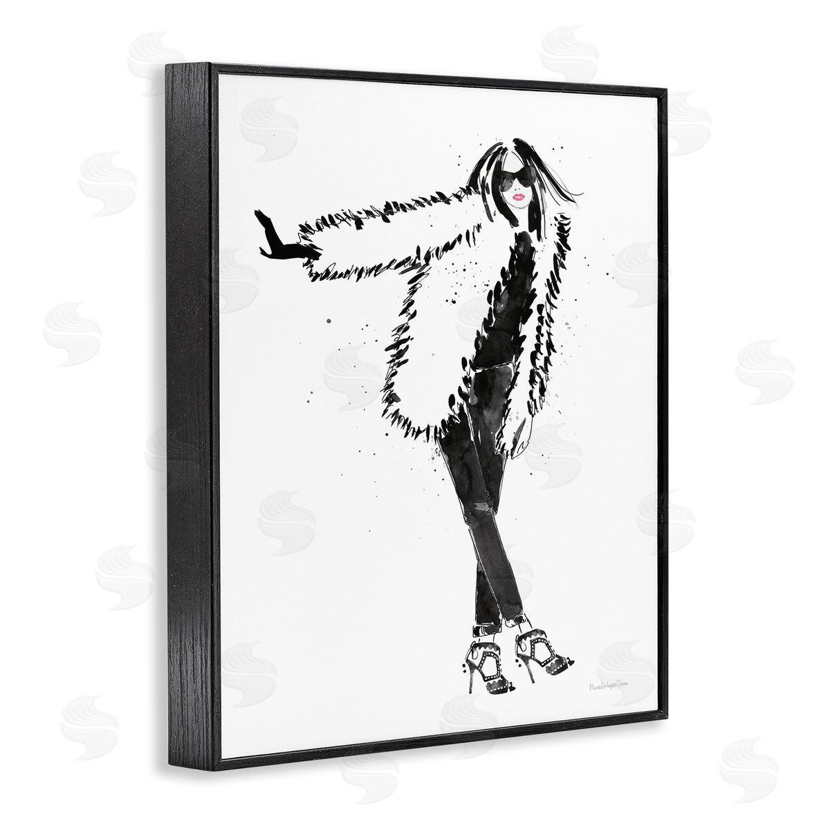 Mercedes Lopez Charro Luxurious Fashionista Sassy Glam Pose Fur Coat Black Framed Giclee Wall Art